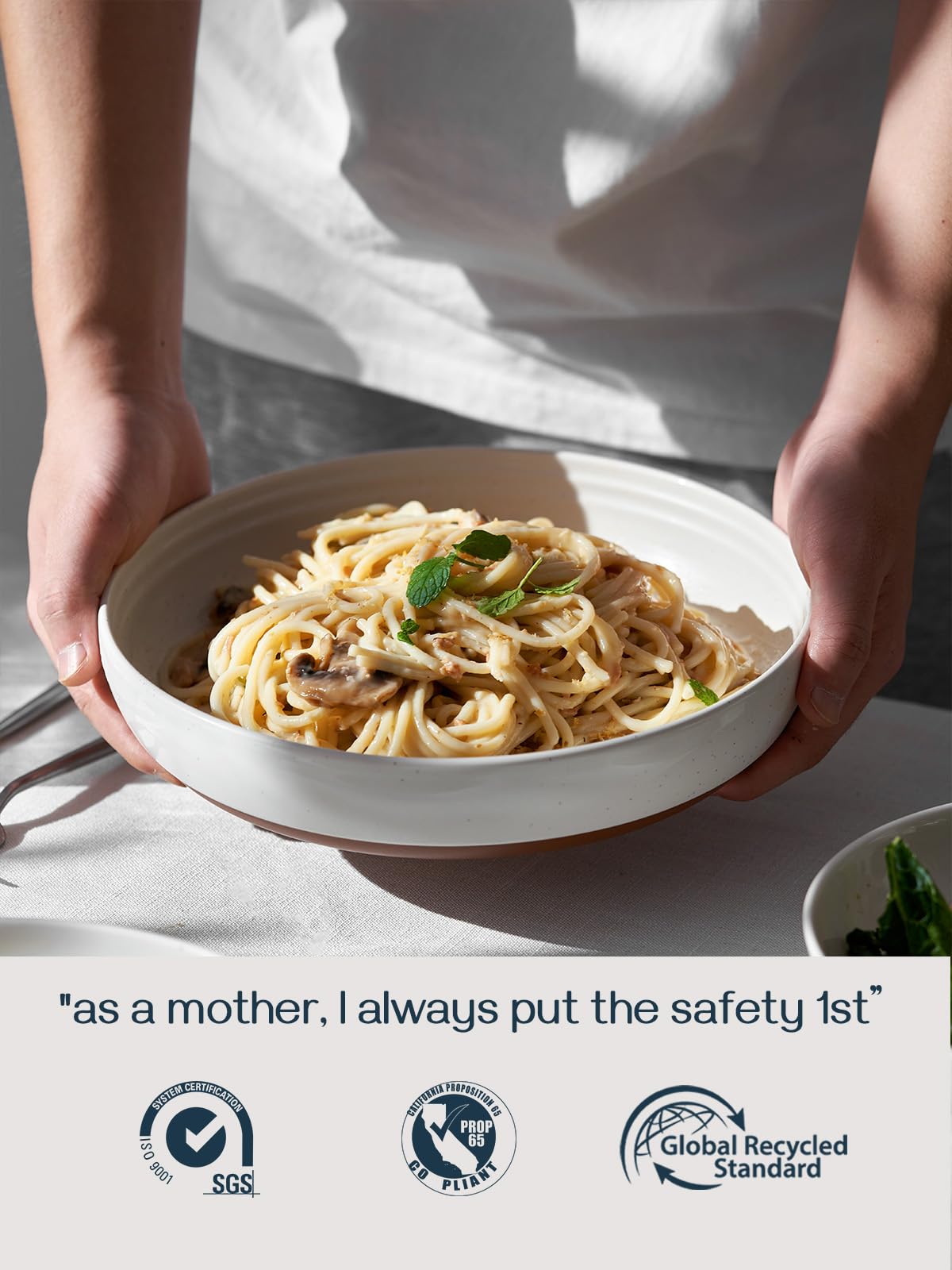 DOWAN Steingut Dessert Teller Set,Tellerset Keramik-6 Personen,21cm Speiseteller Porzellan,Essteller,Steinzeug Geschirrteller,Flache Frühstückstelle teller para Salat,Pasta,Vanille-Weiß