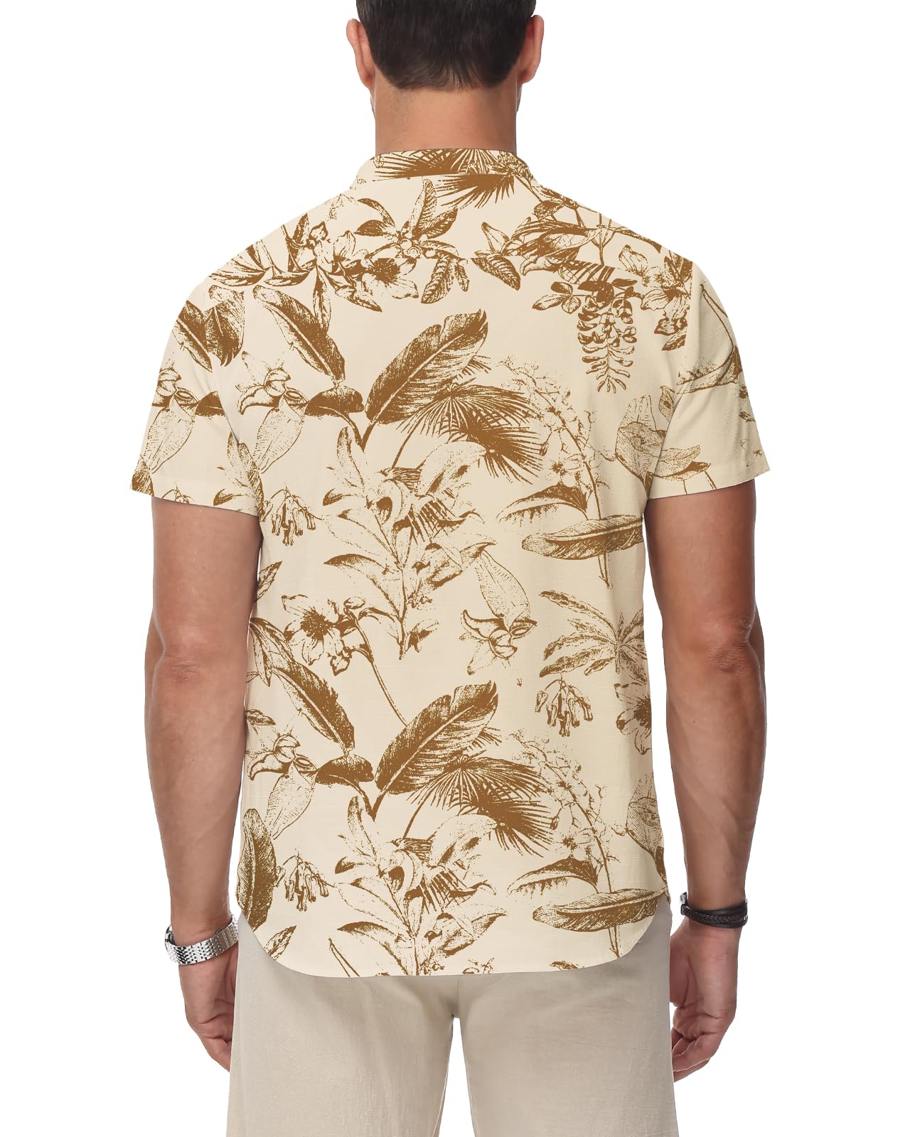 HMIYA Herren Sommerhemd Baumwolle Leinen Kurzarm Hemd Herren Henley-Kragen Lässiges Regular Fit Shirts