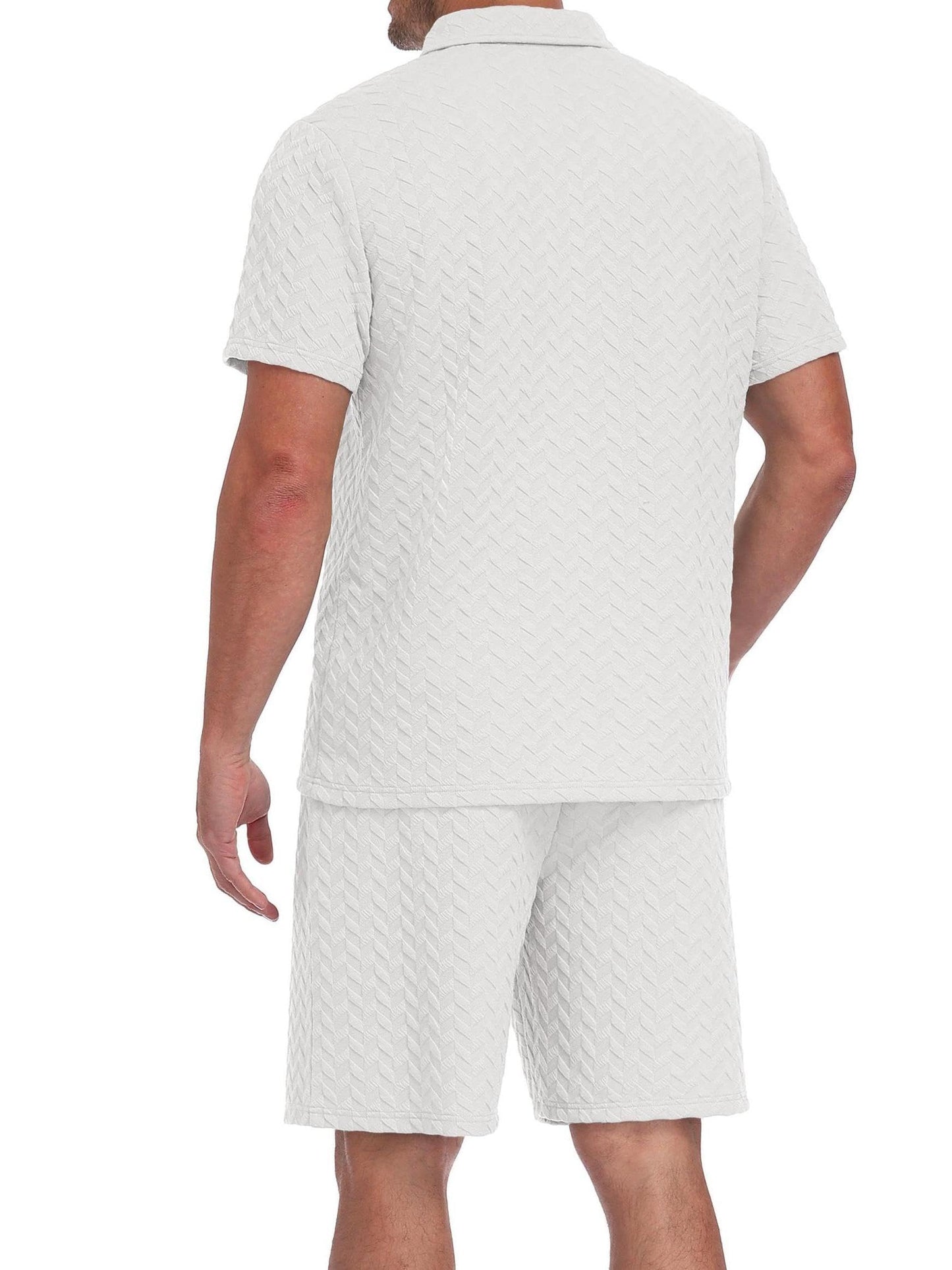 QIXING Herren Sommer Set 2 Teiler Polohemd und Shorts Set Herren Kurzarm Polo Shirt mit Strukturmuster Leichtes Freizeit Outfit für Urlaub Strand Reisen und Alltag