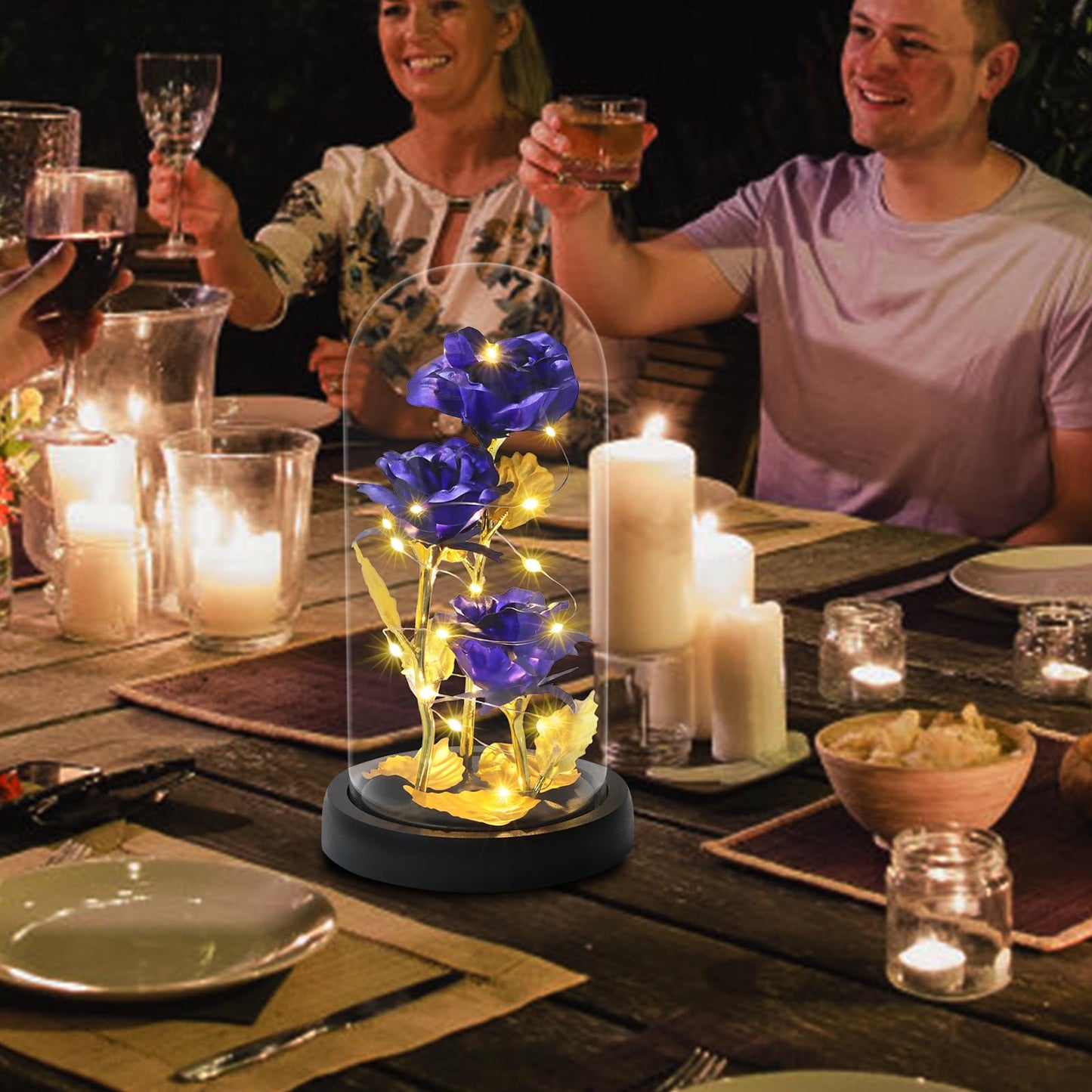 Touloube Geschenke Für Frauen, Galaxy Rose Blume Geschenk, Infinity Rose in Glaskuppel, LED-Lichterkette auf der Kristallrose, Geschenk für Frauen,Hochzeit,Muttertag,Jahrestag und Geburtstag