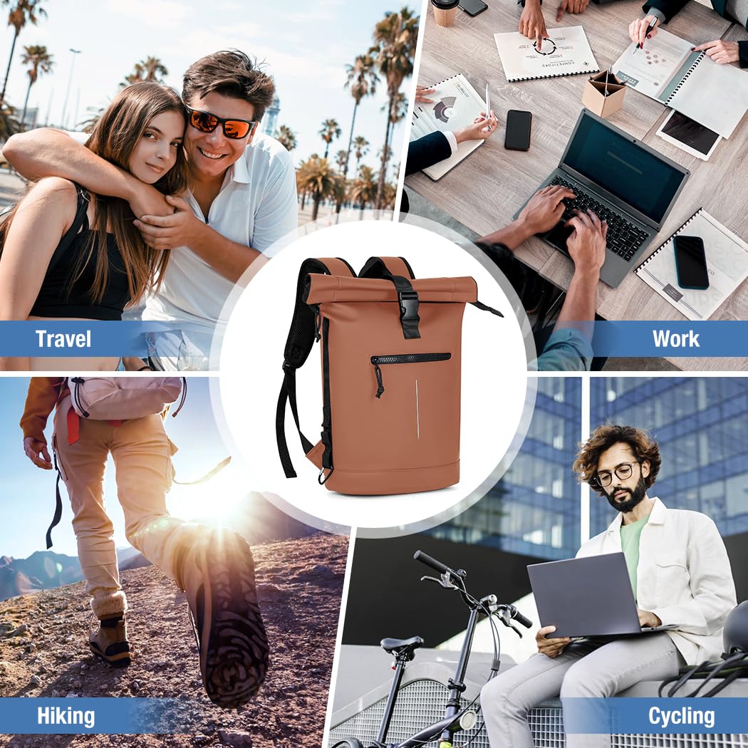 Lekeinchi Rolltop Rucksack Wasserdicht für Damen & Herren, Großer Laptop Rucksack mit Computerfach für 17 Zoll Laptop, Elegant Reiserucksack Daypack für Reisen, Radfahren, Uni Schule, Arbeit-Blau