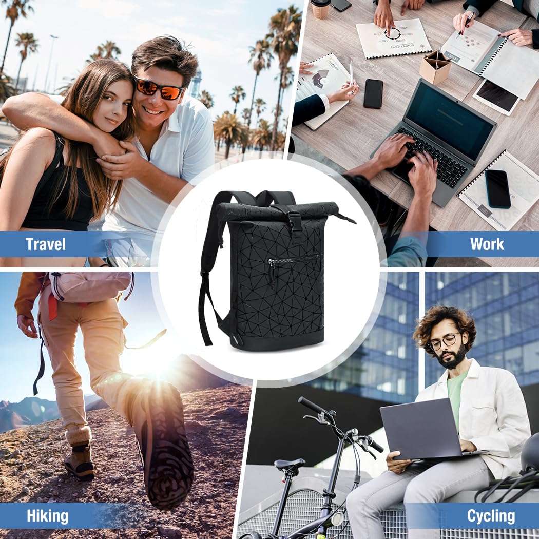 Lekeinchi Rolltop Rucksack Wasserdicht für Damen & Herren, Großer Laptop Rucksack mit Computerfach für 17 Zoll Laptop, Elegant Reiserucksack Daypack für Reisen, Radfahren, Uni Schule, Arbeit-Blau