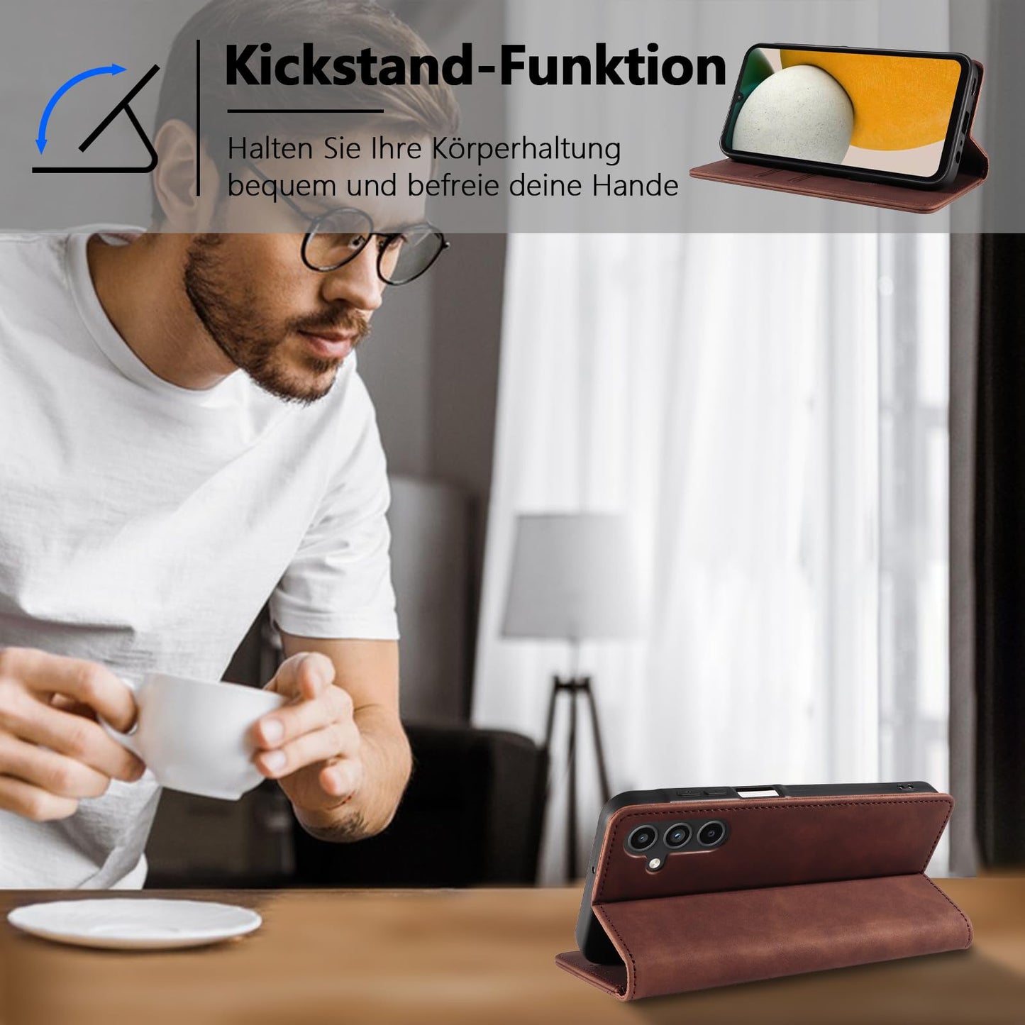 S. Dawezo Hülle für Samsung Galaxy S22 Plus, Premium Leder magnetische Handyhülle mit Ständer, Kartenfach und Brieftasche, Shock Absorbing, kompatibel mit Samsung S22 Plus-Kaffee