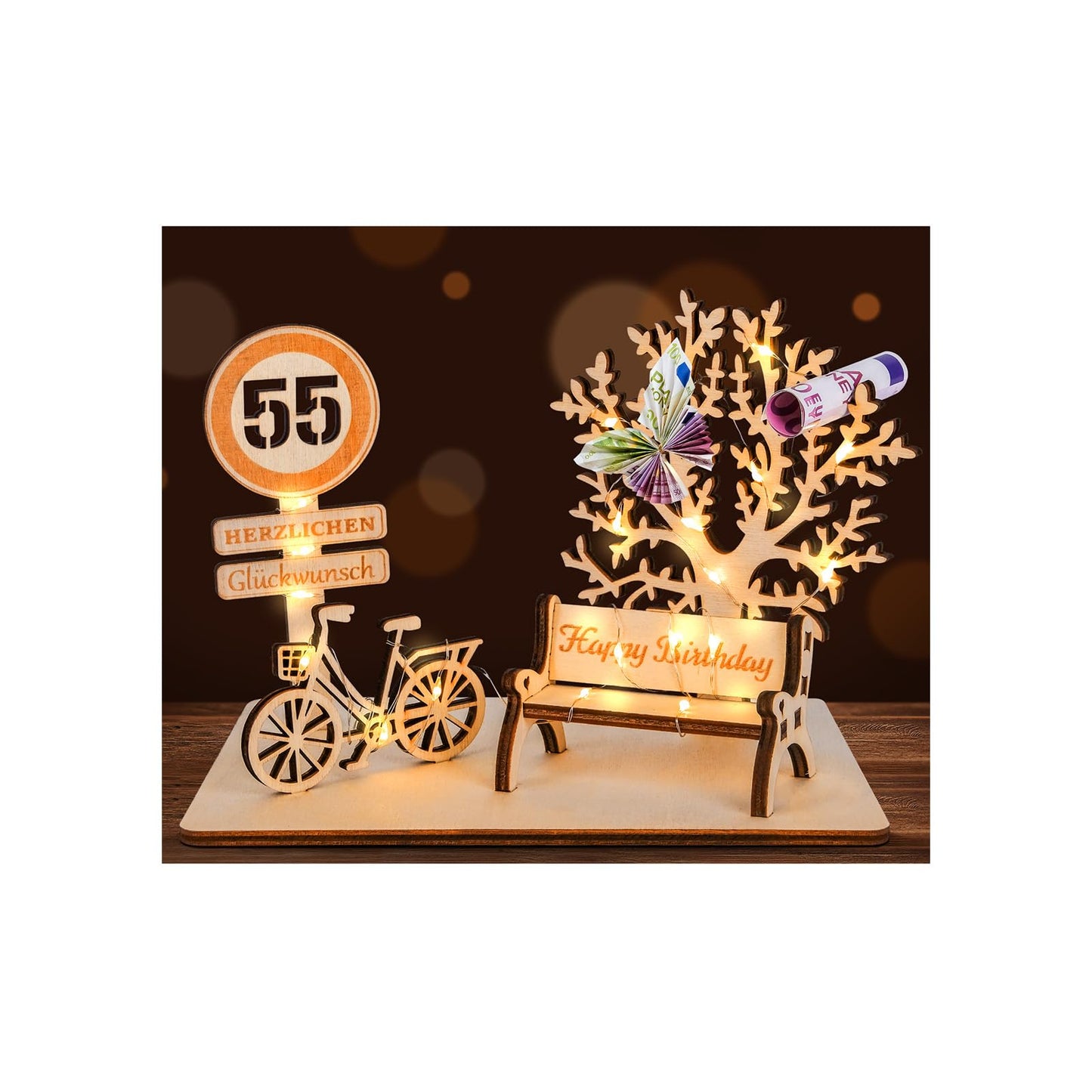 I LOVE MOM Geldgeschenk Geburtstag Holz, Fahrrad Geschenk, DIY Holz Schild Gästebuch Dreidimensionale Bäume Sitzbank Deko Zahlen für Geschenke, Hochzeiten, Partys, Geburtstage, Jubiläum (GYY-60)