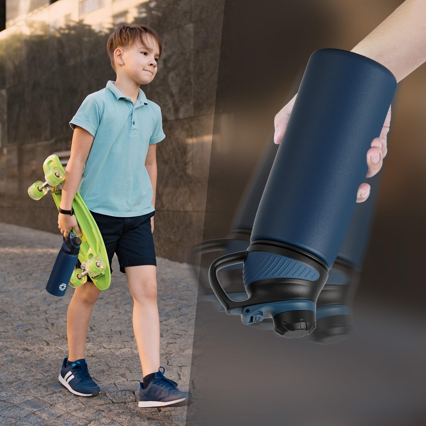 Fjbottle Edelstahl Trinkflasche Sport mit Magnetischem Deckel 1L, 800ml, 600ml, 400ml BPA-Frei Auslaufsichere Kinder Flasche - Kohlensäure geeignet 1500ML Wasserflasche Thermo für Schule, Fitness