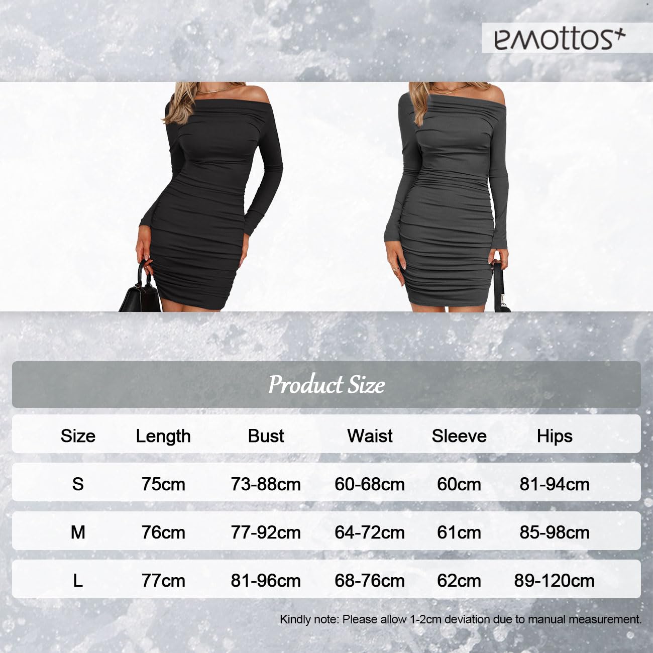 EMOTTOS Frauen Mini Wrap Dress, Sexy Hip-Hugging Ruched Kleider, Weicher tiefer V-Ausschnitt/One-Shoulder Langärmeliges Bodycon Bleistiftkleid, Mini Tube Club Cocktail Party Kleid(2 Style, S-L)