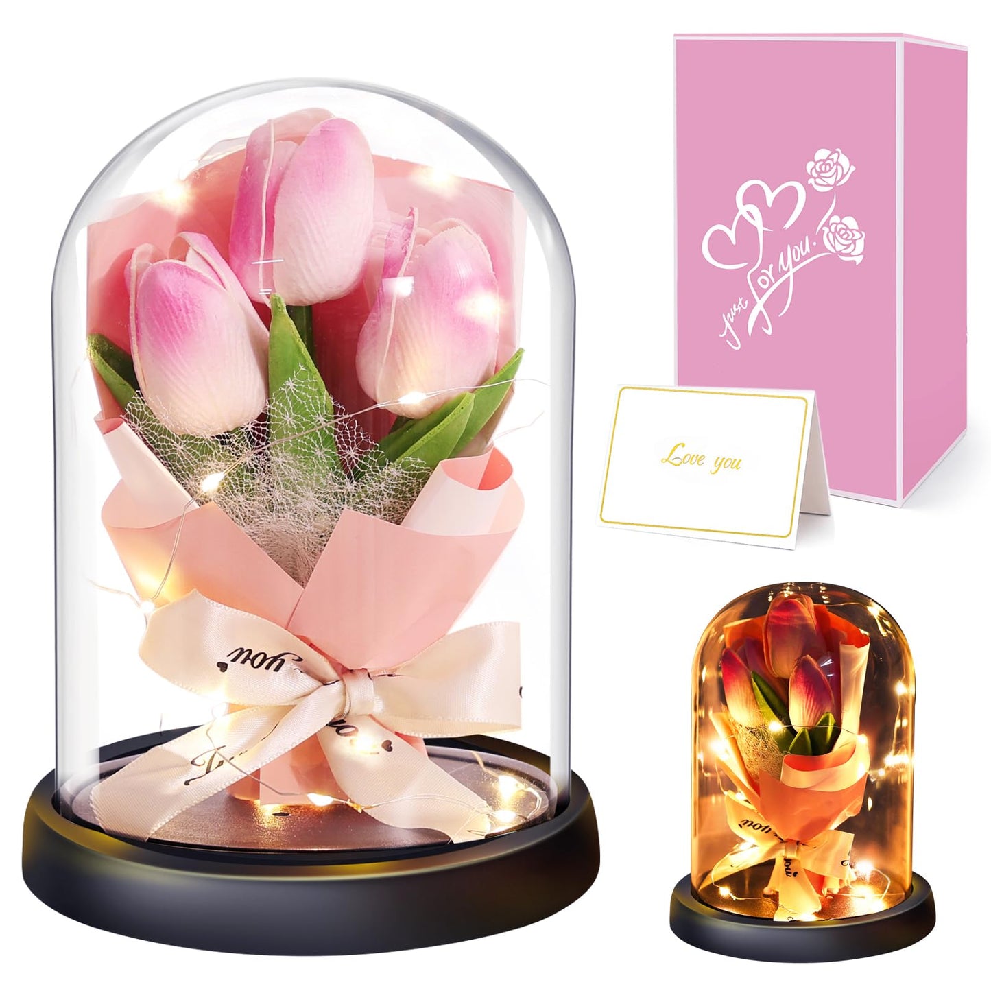 Touloube Geschenke Für Frauen, Galaxy Rose Blume Geschenk, Infinity Rose in Glaskuppel, LED-Lichterkette auf der Kristallrose, Geschenk für Frauen,Hochzeit,Muttertag,Jahrestag und Geburtstag