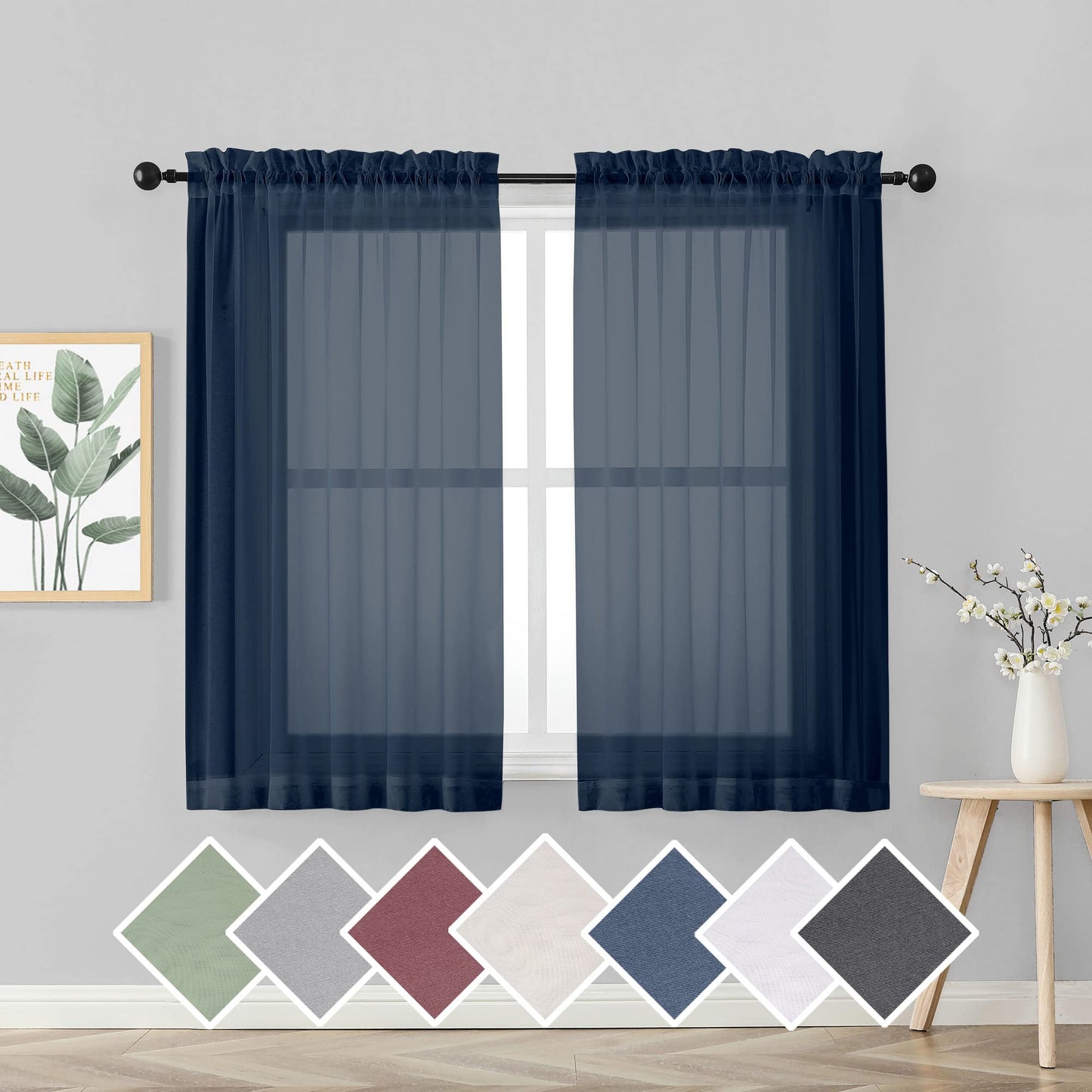 OVZME Extra Lange, durchsichtige Vorhänge, 241,3 cm Länge für französische Tür, Stangentasche, Voile, Fensterbehandlung für Wohnzimmer, Marineblau, 2 Paneele à 42 x 95 l