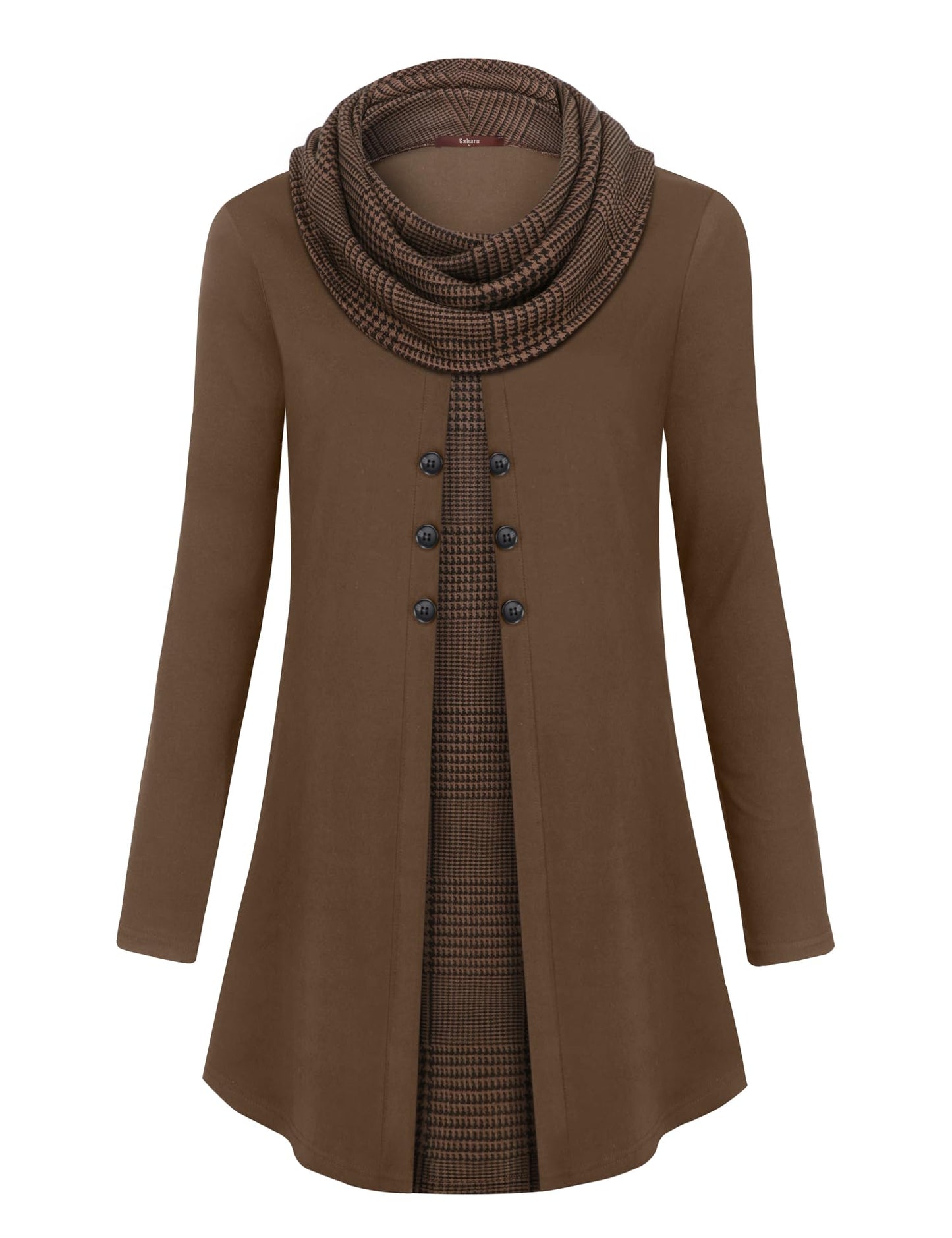 Gaharu Damen Tunika Langarm Elegant Pullover Lang Sweatshirt Schalkragen Patchwork Pulli