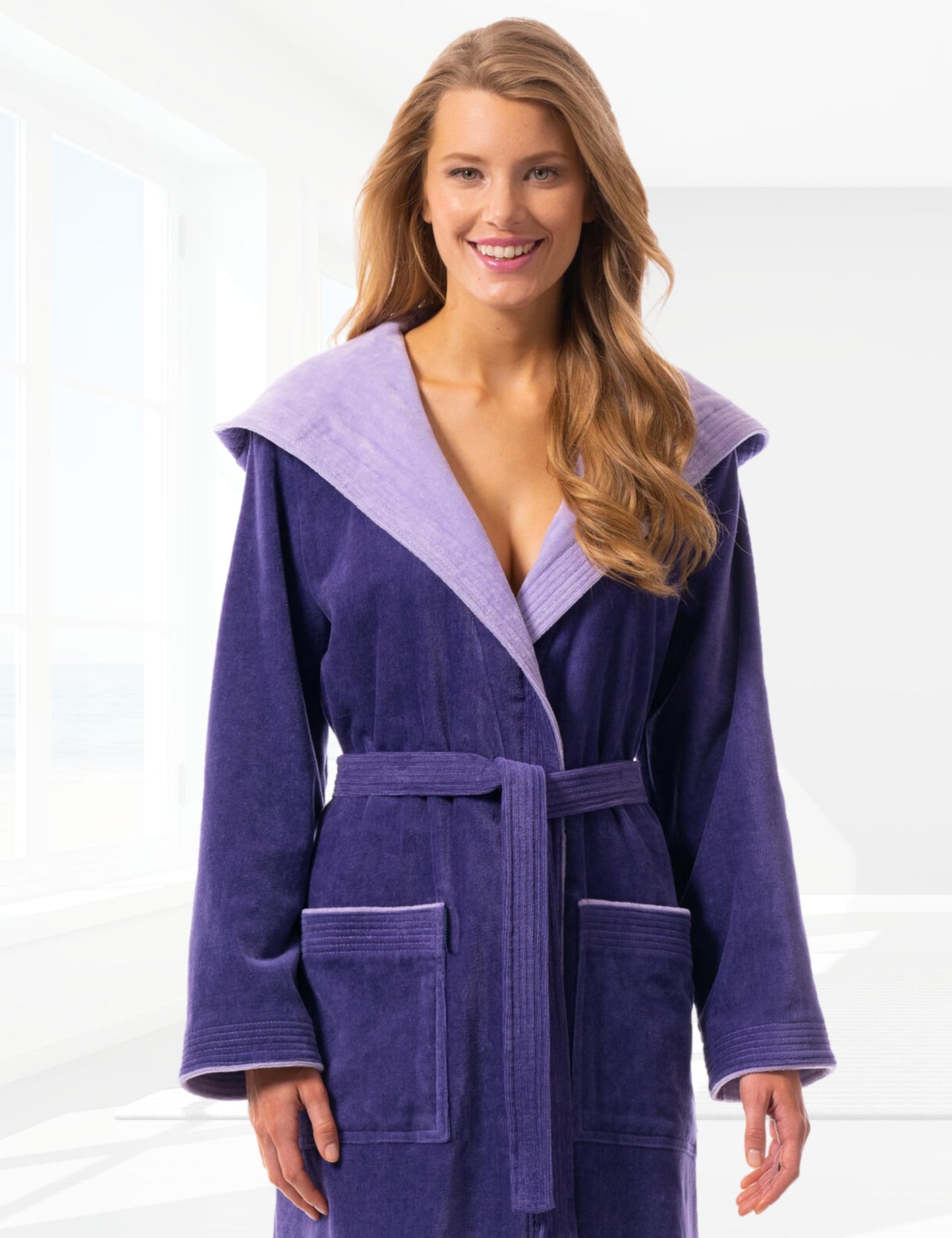 Morgenstern Bademantel Damen 100% Baumwolle mit Kapuze Frottee-Velours OEKO-TEX Leonie