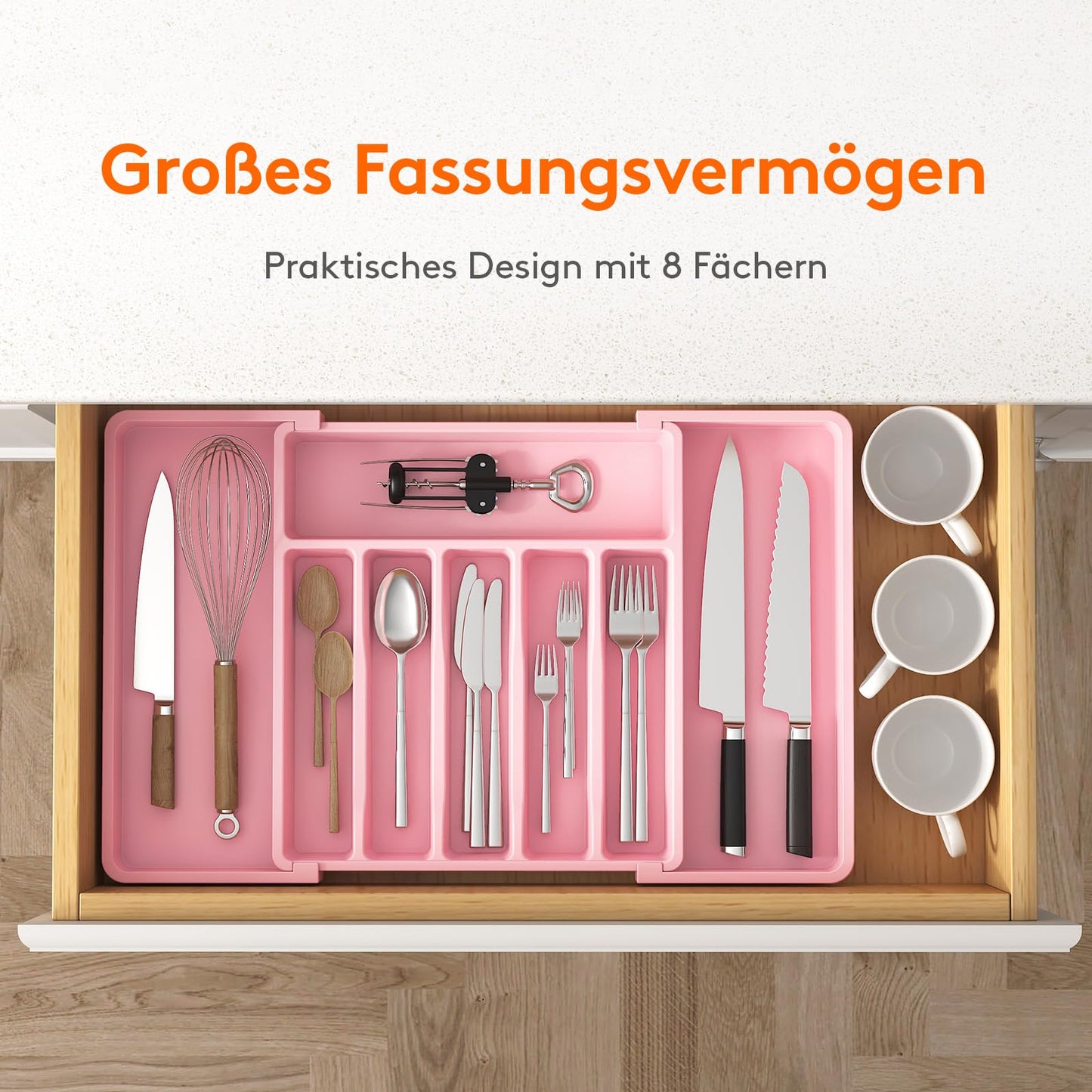 Lifewit Besteckkasten für Schubladen,verstellbarer Besteckhalter Utensilienhalter für Küchenschubladen, Schubladeneinsatz Besteckeinsatz für Küche Organizer aus Kunststoff für Löffel,Gabeln, Schwarz