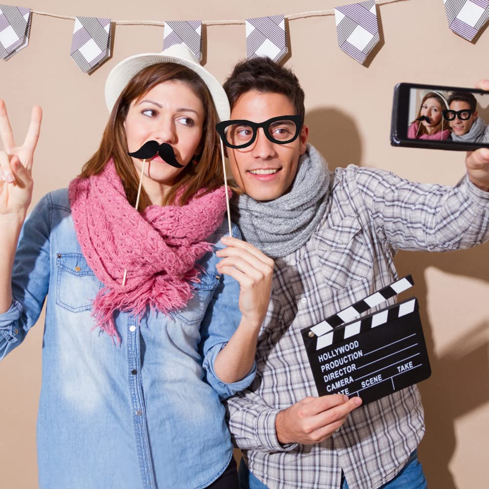SacJkt Fotobox Accessoires, Party Foto Requisiten, 58PCS Foto Verkleidung mit Sticks und Stickern, Fotobox Zubehör Foto Requisite Kit für Erwachsene und Kinder, Hochzeit Geburtstag Party