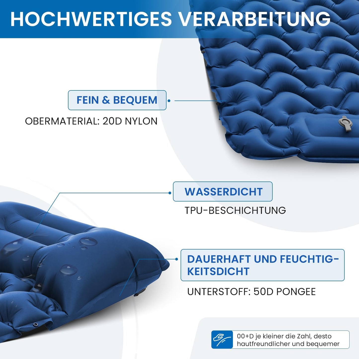 KingCamp Camping Isomatte Selbstaufblasend mit Fußpumpe, Luftmatratze 1 Personen mit integrierten Kopfkissen Outdoor Ultraleichte Campingmatte kleines Packmass, für Camping, Wandern, Trekking