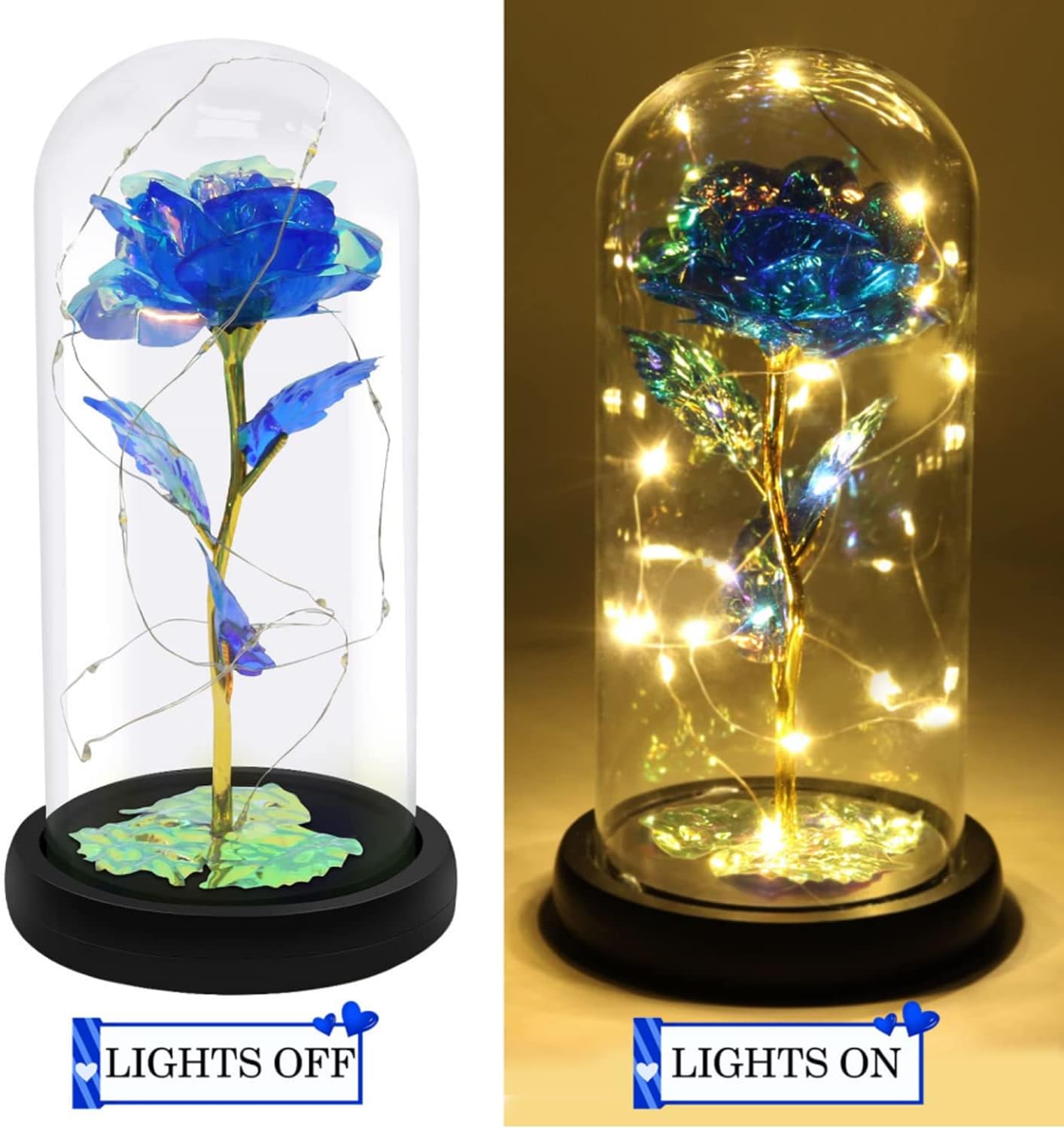 Touloube Geschenke Für Frauen, Galaxy Rose Blume Geschenk, Infinity Rose in Glaskuppel, LED-Lichterkette auf der Kristallrose, Geschenk für Frauen,Hochzeit,Muttertag,Jahrestag und Geburtstag