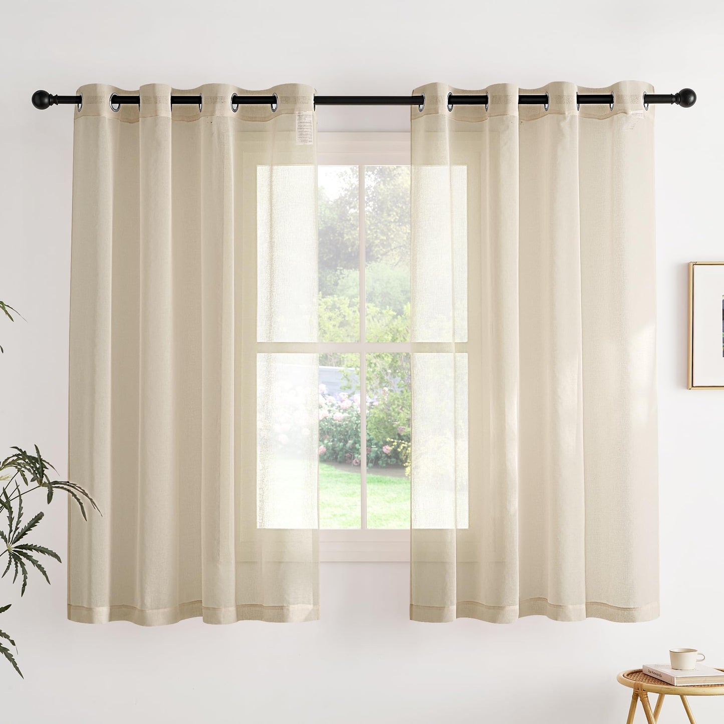 PONY DANCE Voile Gardinen Weiss Transparent Ösenvorhang 2er Set H 160 x B 140 cm Wohnzimmer Gardinen Kurz Durchlässige Vorhänge Weiß Vorhang Leinenoptik Schlafzimmer