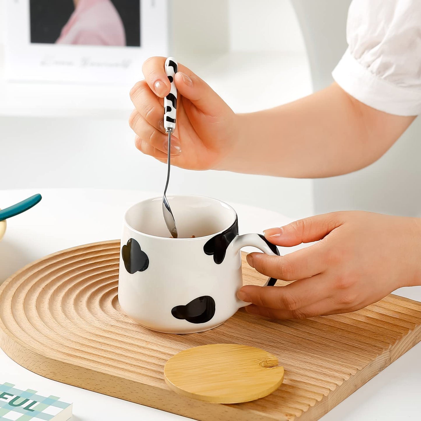 BigNoseDeer Süße Sachen Keramik Katze Kaffeetasse Teetasse Deckel Löffel Lustige Tassen Geschenke für Frauen Kaffeebecher 3D Tasse Personalisiert Cappuccino Tasse Beste Freundin Weihnachten Geschenk