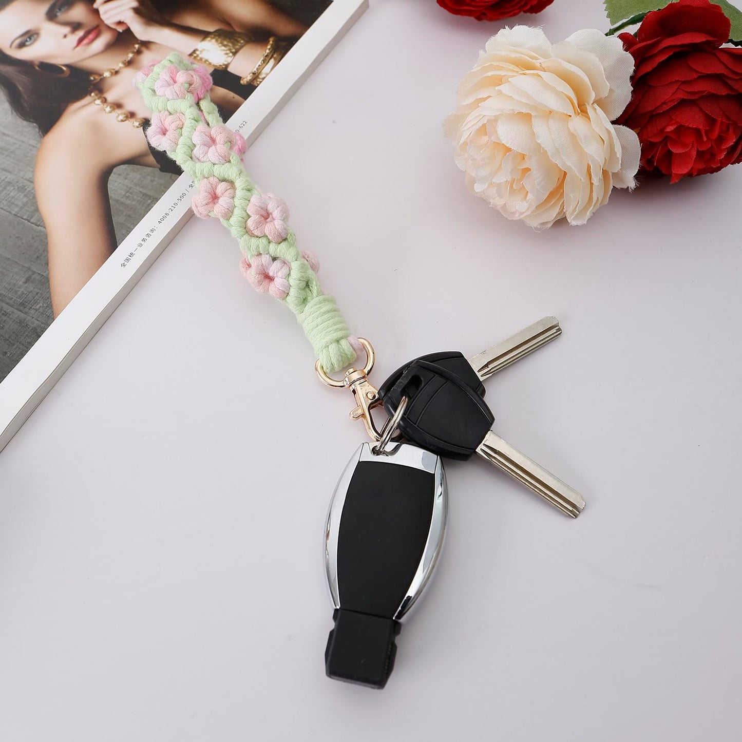 AOKSUNOVA Key Ring Band Macrame Lanyard Short Key Pendant Girls Gift for Women