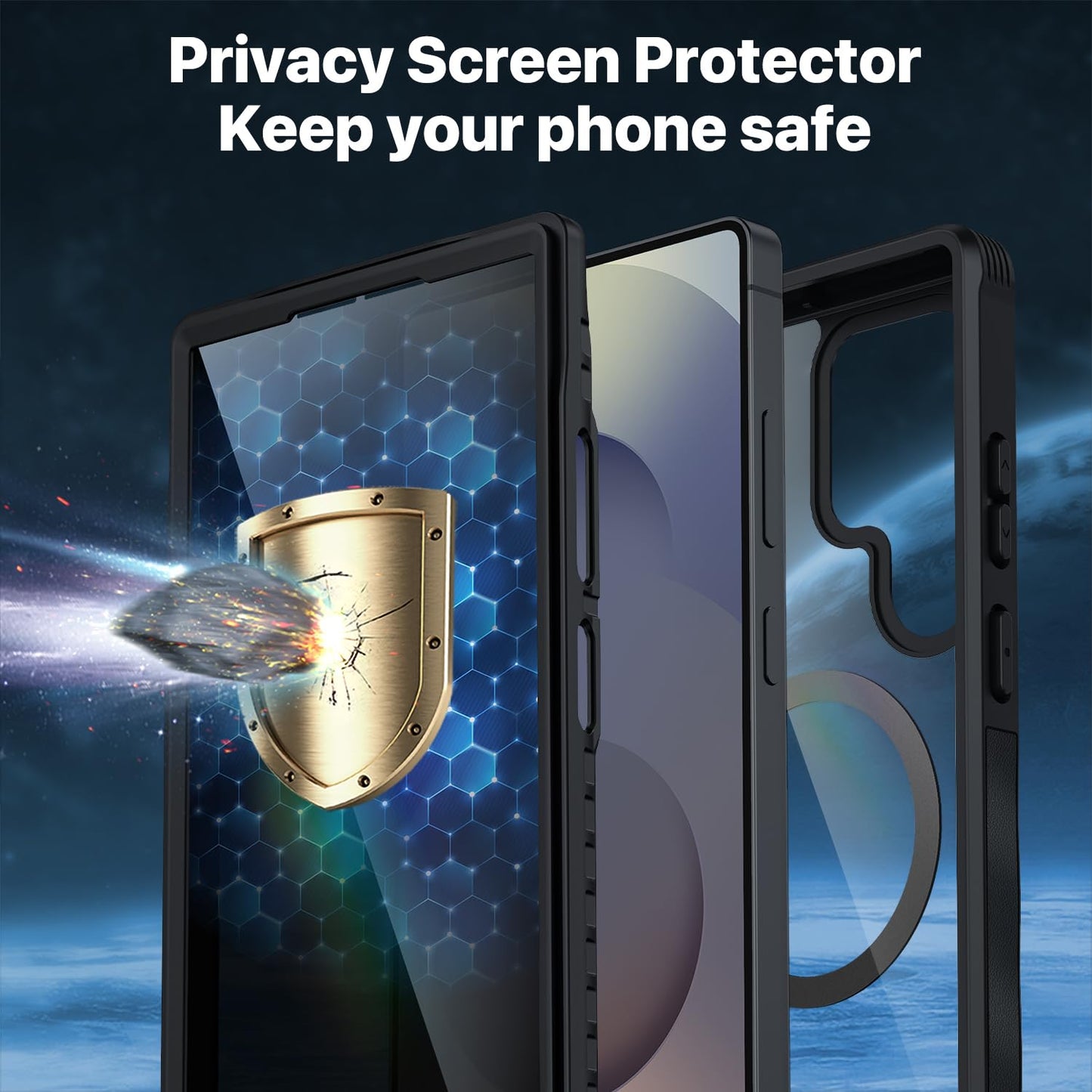 CENHUFO Privacy Screen Case for Samsung Galaxy S25 Ultra, Magnetic Mobile Phone Case with Built-in Privacy Tempered Glass Screen Protector and Camera Protection, 360 Degree Protective Case, Shockproof
