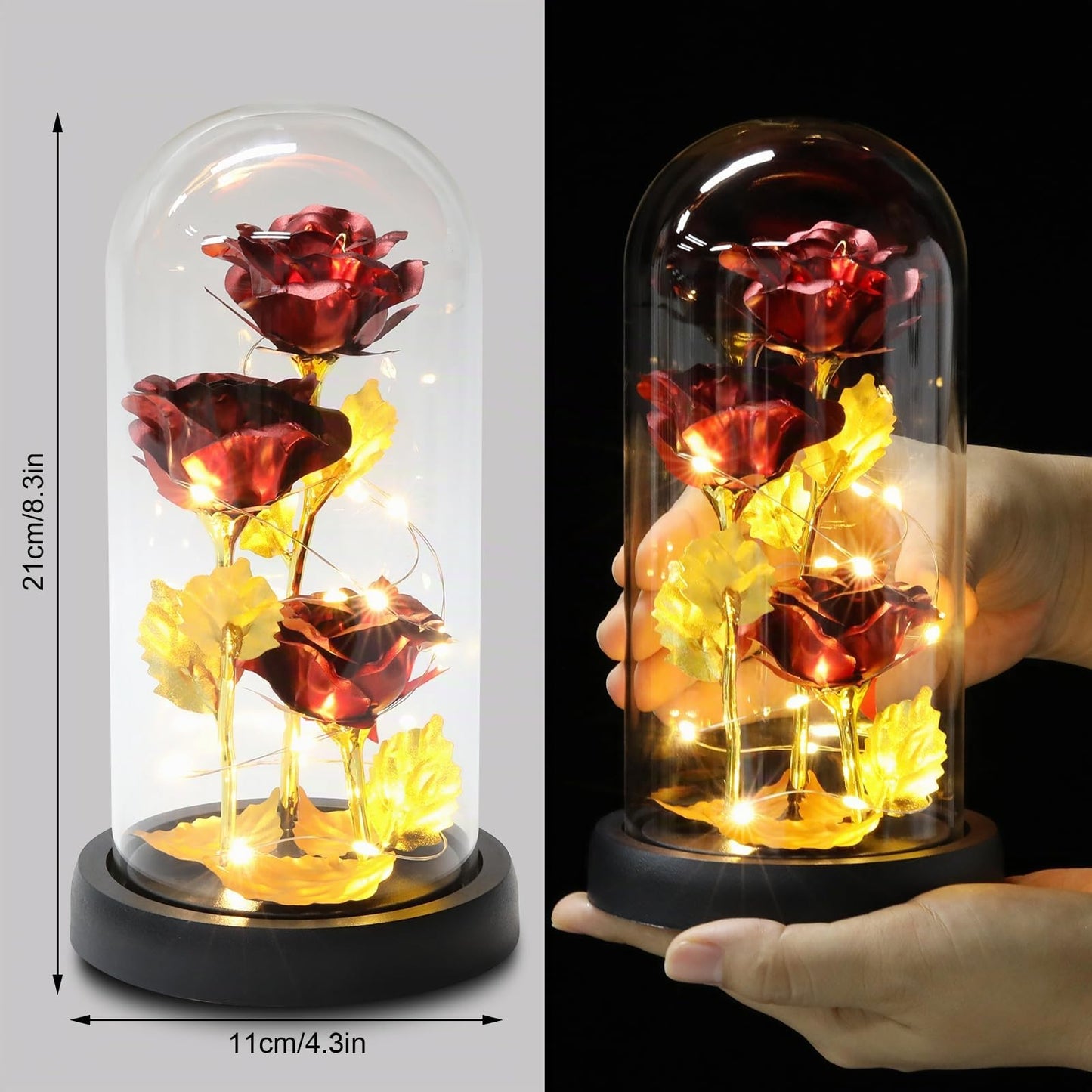 Touloube Geschenke Für Frauen, Galaxy Rose Blume Geschenk, Infinity Rose in Glaskuppel, LED-Lichterkette auf der Kristallrose, Geschenk für Frauen,Hochzeit,Muttertag,Jahrestag und Geburtstag