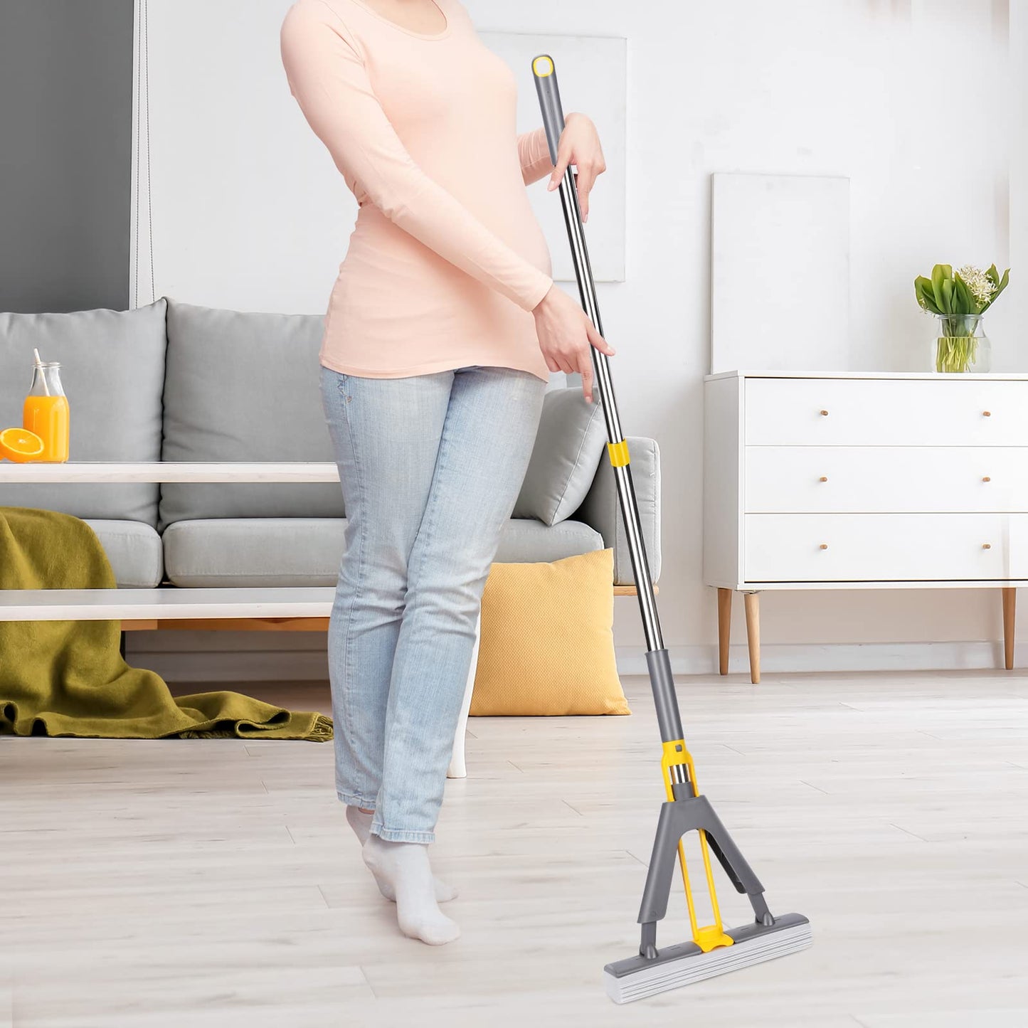 Masthome Wischmopp Bodenwischer Bodenreiniger,Mikrofaser Mopp mit 128cm Teleskopstiel,Wischer Boden Flachmopp mit 4 Moppads für Hartholz,Laminat,Fliesen,Marmor,Send Scraping Dust