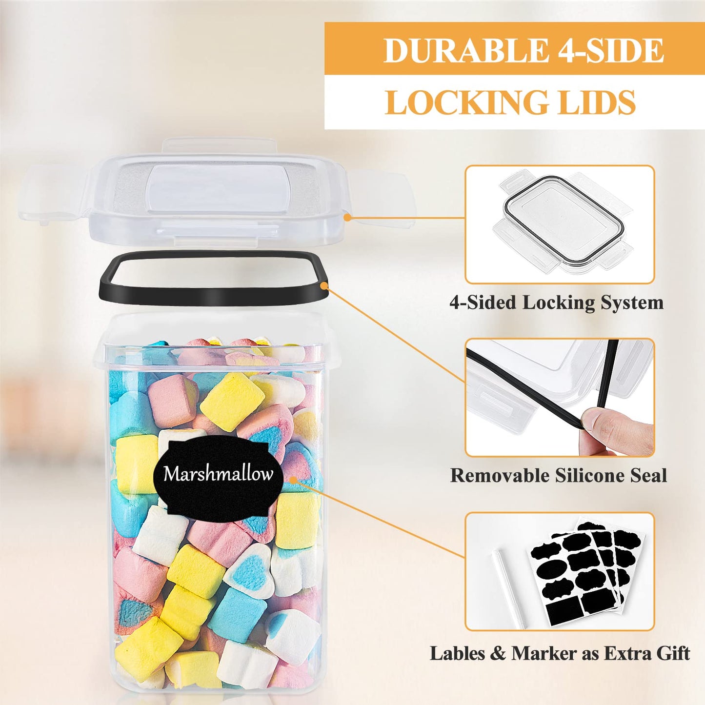 L LONGANCHANG Vorratsdosen mit Deckel Luftdicht Set of 16, BPA frei, Aufbewahrungsbox mit Deckel, Mottensichere Küchen Organizer Cornflakes Müsli Mehl Aufbewahrung, Vorratsbehälter mit Etiketten