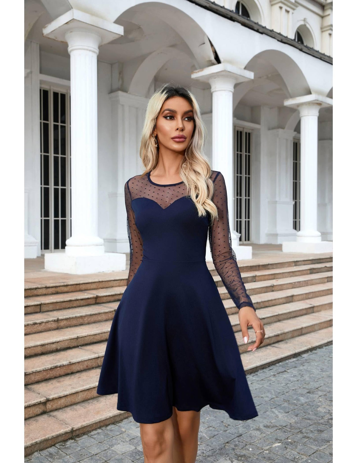 Zeagoo Kleid Damen Elegant Spitze A Linie Partykleid Hohe Taille Cocktailkleid Minikleid Festliches Kleid Einfarbig Mesh Kleid Sexy Swing Kleider S-XXL