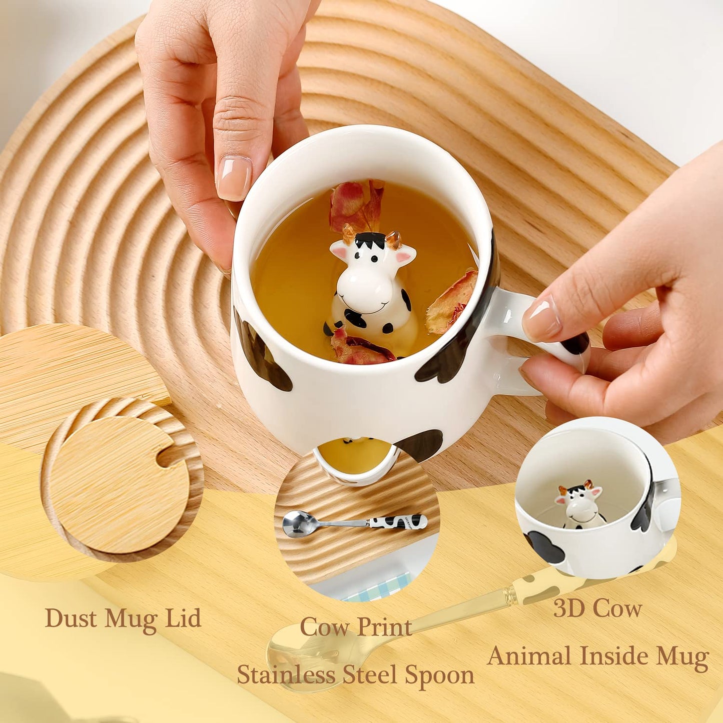 BigNoseDeer Süße Sachen Keramik Katze Kaffeetasse Teetasse Deckel Löffel Lustige Tassen Geschenke für Frauen Kaffeebecher 3D Tasse Personalisiert Cappuccino Tasse Beste Freundin Weihnachten Geschenk