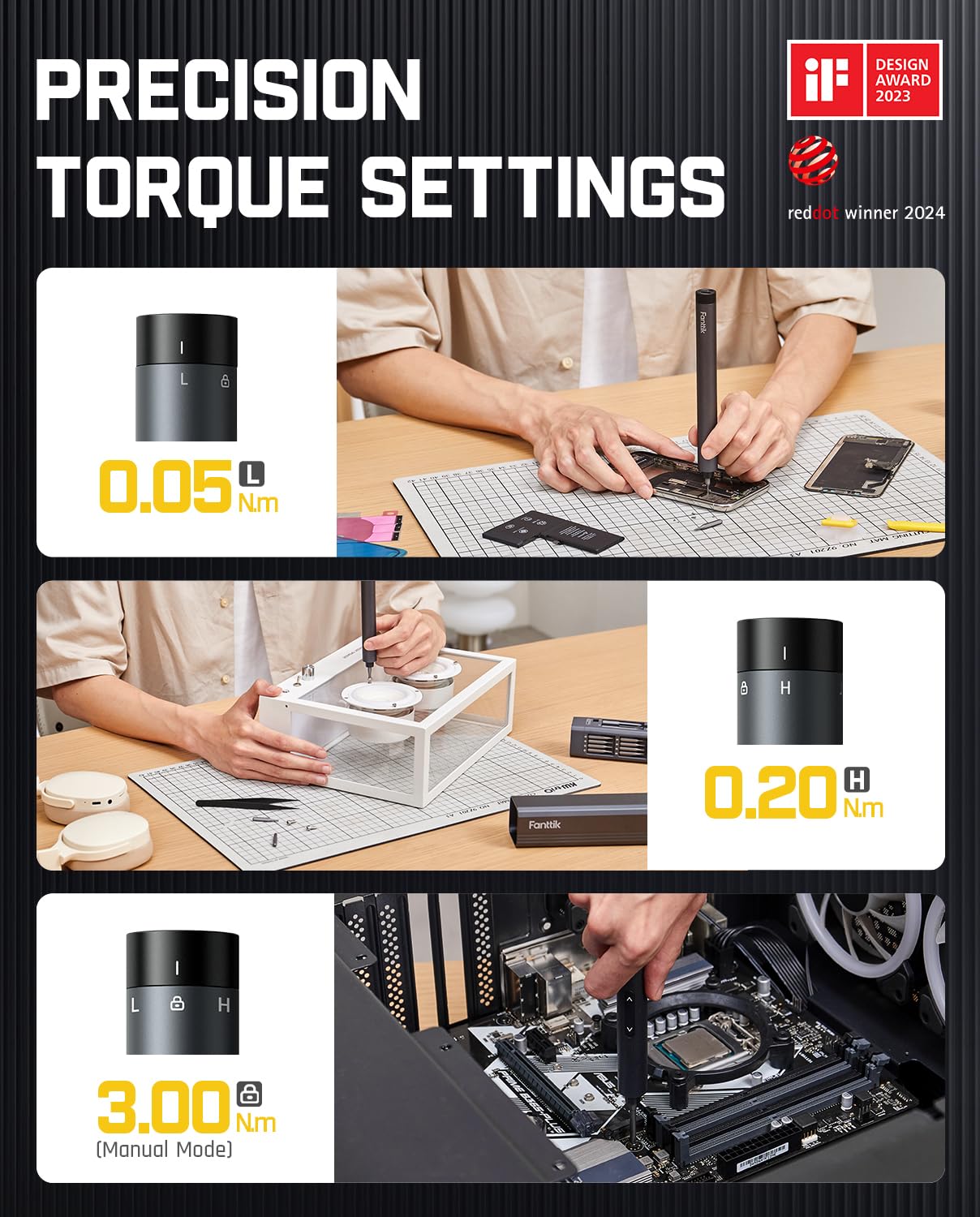 Fanttik E1 Max Mini Electric Screwdriver Set, 50 in 1 Magnetic Precision Screwdriver Kit, 2 Gears Torque, 5/32 Inch Hexagon, Suitable for Repair for iPhone, Laptop, Glasses, Watches