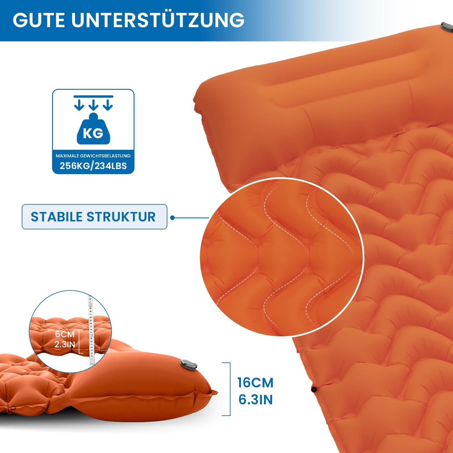 KingCamp Camping Isomatte Selbstaufblasend mit Fußpumpe, Luftmatratze 1 Personen mit integrierten Kopfkissen Outdoor Ultraleichte Campingmatte kleines Packmass, für Camping, Wandern, Trekking