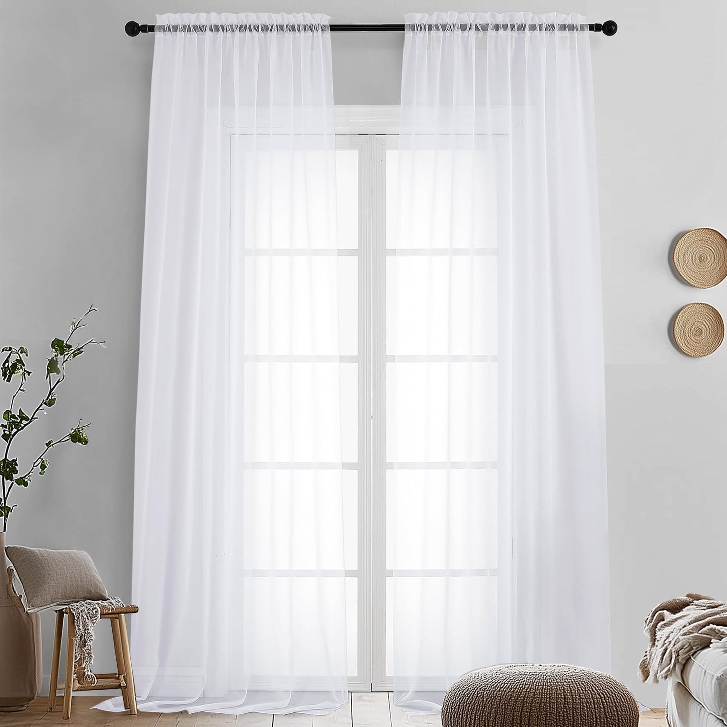 OVZME Extra Lange, durchsichtige Vorhänge, 241,3 cm Länge für französische Tür, Stangentasche, Voile, Fensterbehandlung für Wohnzimmer, Marineblau, 2 Paneele à 42 x 95 l