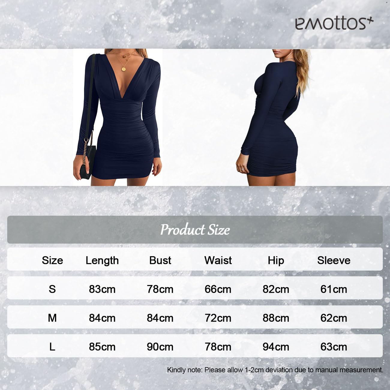 EMOTTOS Frauen Mini Wrap Dress, Sexy Hip-Hugging Ruched Kleider, Weicher tiefer V-Ausschnitt/One-Shoulder Langärmeliges Bodycon Bleistiftkleid, Mini Tube Club Cocktail Party Kleid(2 Style, S-L)