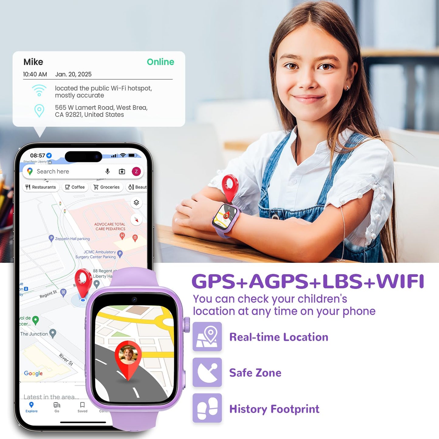 4G Children's Smartwatch with Video Call and Phone, IP68 Waterproof Children's Watch Voice Chat, WhatsApp, WiFi, GPS, SOS, SMS, School Mode, Pedometer, Sleep Alarm Clock, Children's Watch for Girls