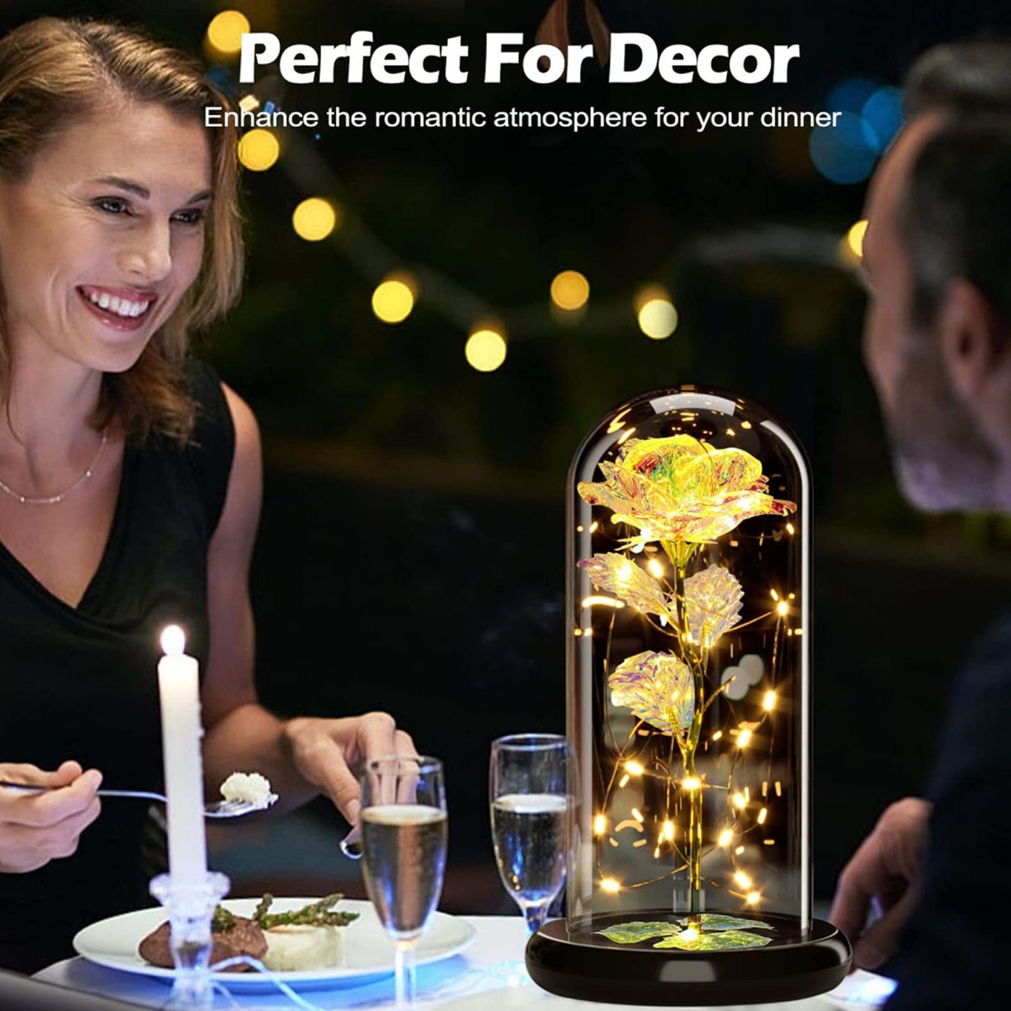 Touloube Geschenke Für Frauen, Galaxy Rose Blume Geschenk, Infinity Rose in Glaskuppel, LED-Lichterkette auf der Kristallrose, Geschenk für Frauen,Hochzeit,Muttertag,Jahrestag und Geburtstag