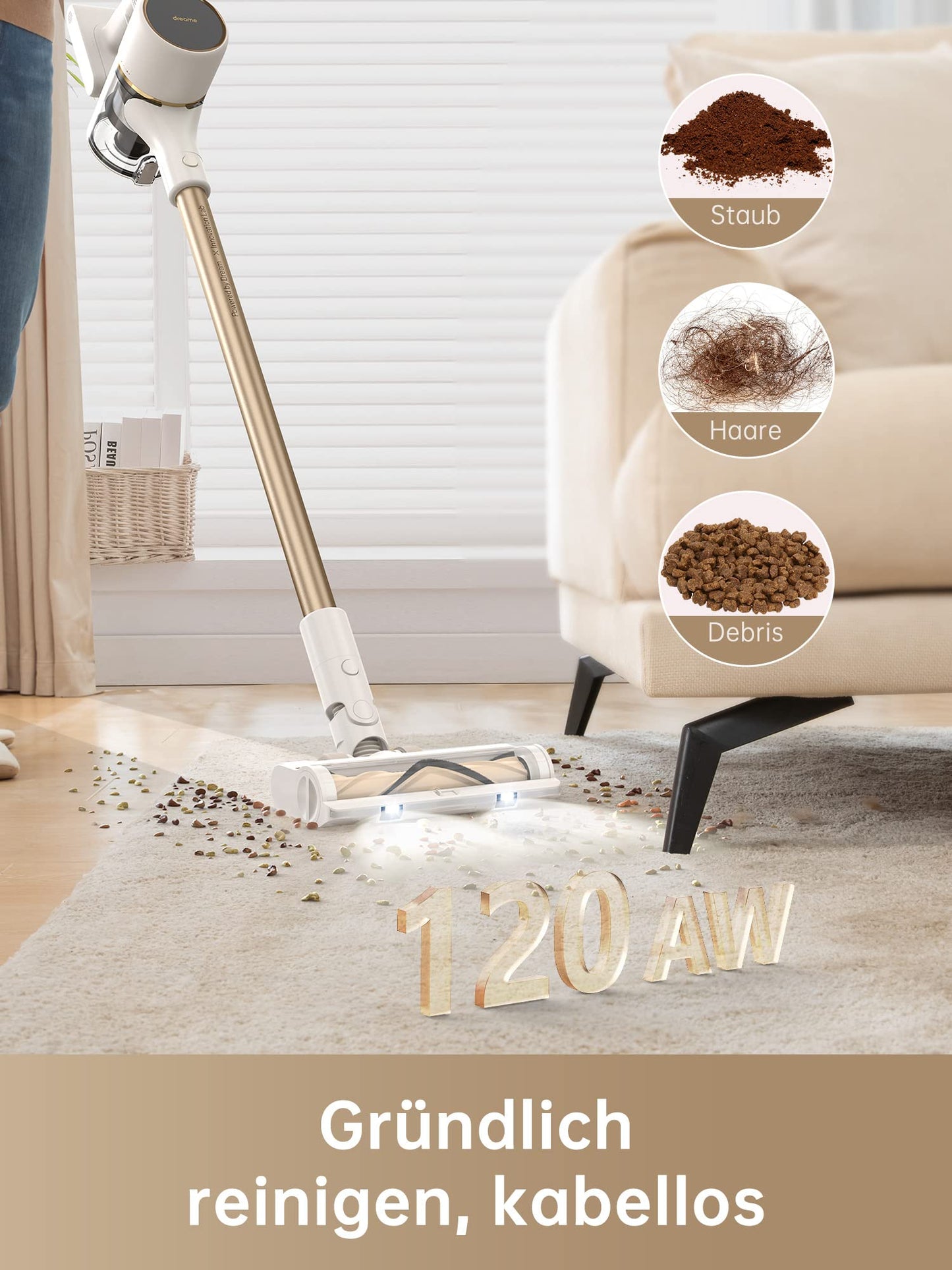 dreame R10 Pro Kabelloser Staubsauger, 150AW Starke Saugleistung, 65 Min. Laufzeit, Mehrflächenbürste, LED-Lichter, Ideal für Haus- und Autoreinigung, Leicht & Vielseitig