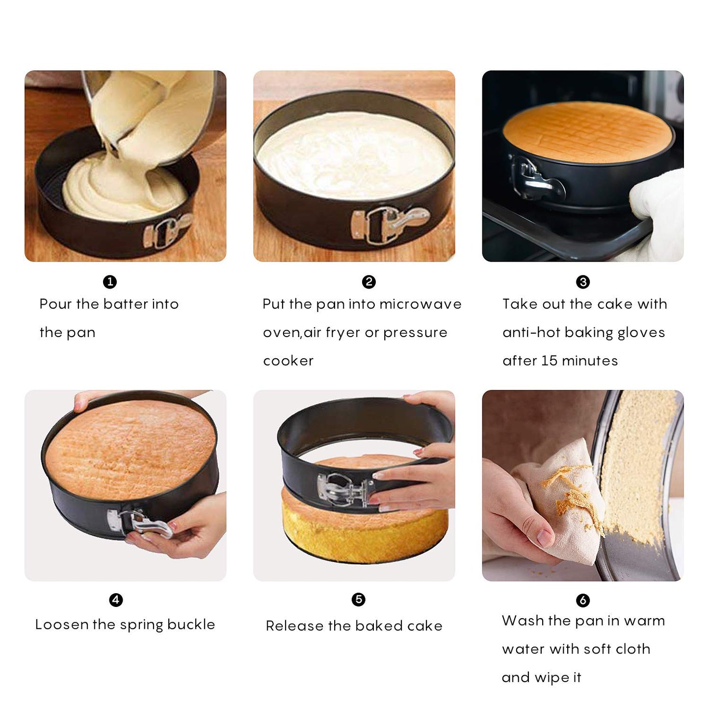 EKKONG Kuchenform Rund Inspiration Springform Cake Pans Runde Backform mit Flachboden Kuchenformen auslaufsicher, antihaftbeschichtet, 3 Größen Enthält 10.16cm/17.78cm/22.86cm