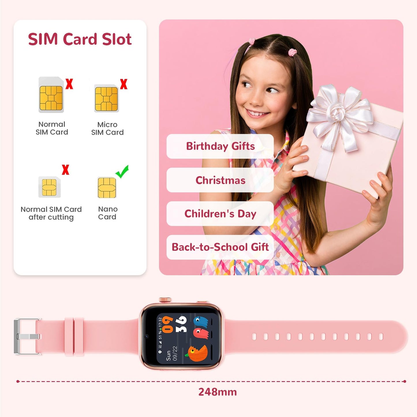 4G Children's Smartwatch with Video Call and Phone, IP68 Waterproof Children's Watch Voice Chat, WhatsApp, WiFi, GPS, SOS, SMS, School Mode, Pedometer, Sleep Alarm Clock, Children's Watch for Girls