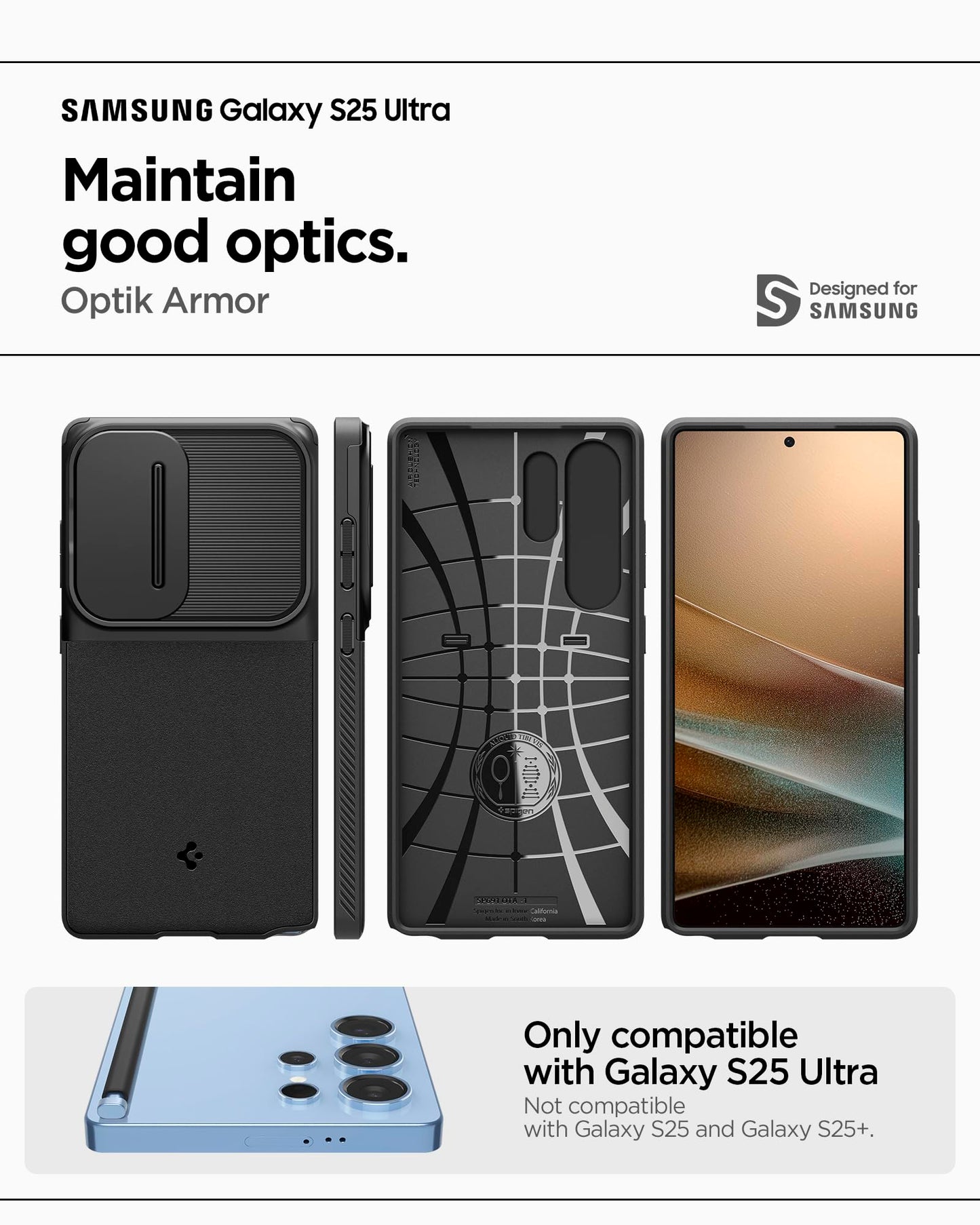 Spigen Optik Armor Case Compatible with Samsung Galaxy S25 Ultra - Black