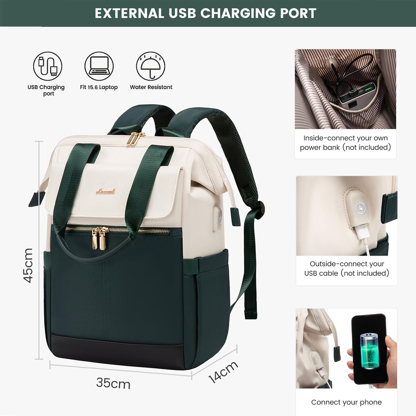 LOVEVOOK Rucksack Damen, Laptop Schulrucksack Wasserdicht, Schultasche Teenager Backpack Women Elegant Tagesrucksäcke Handtasche 2 in 1, 15,6 Zoll Arbeitstasche Lehrertasche Reiserucksack für Uni Büro