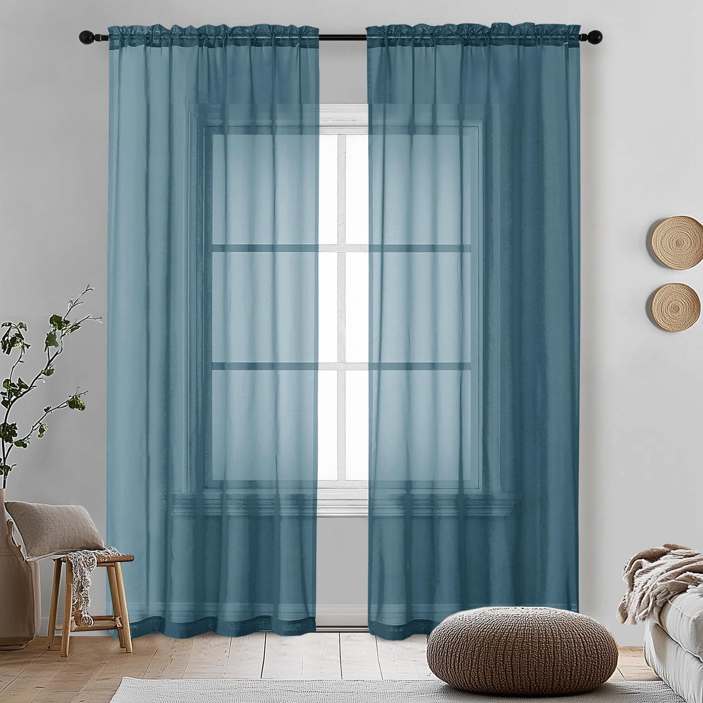 OVZME Extra Lange, durchsichtige Vorhänge, 241,3 cm Länge für französische Tür, Stangentasche, Voile, Fensterbehandlung für Wohnzimmer, Marineblau, 2 Paneele à 42 x 95 l