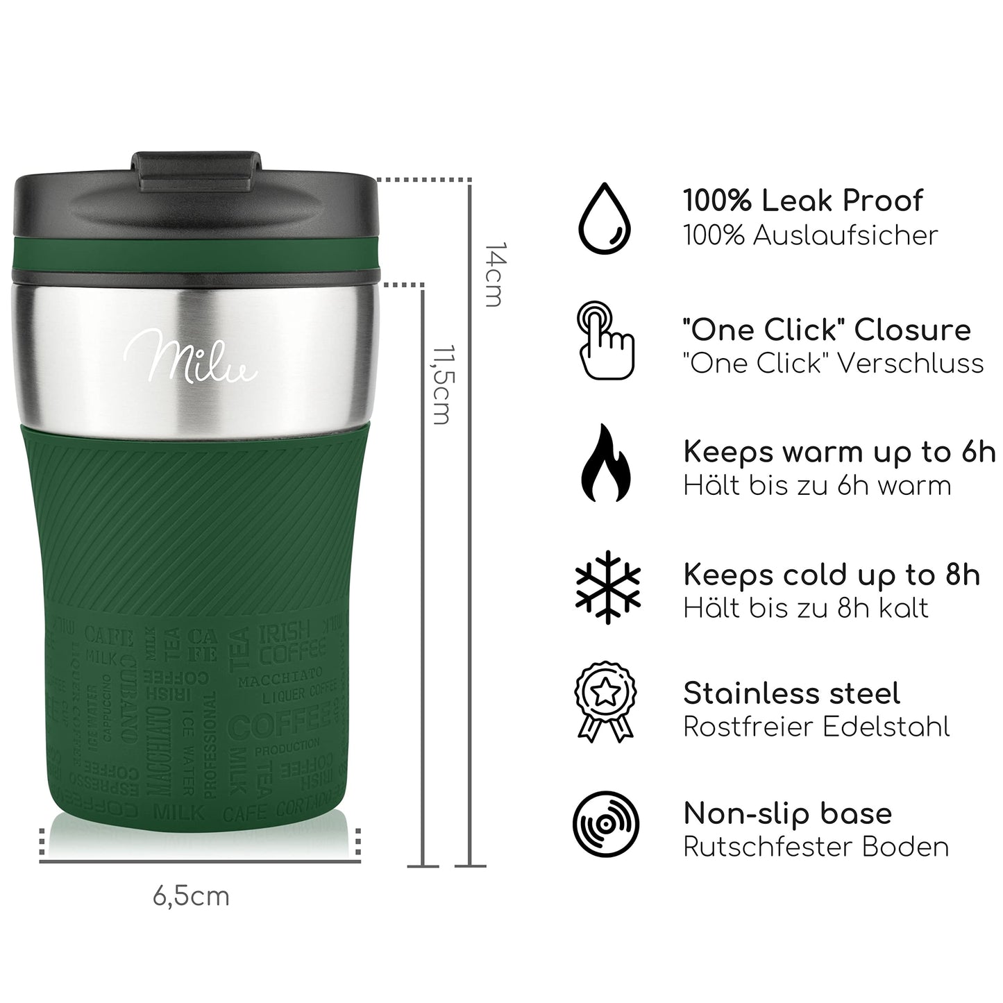 Milu Thermobecher Isolierbecher Kaffeebecher to go - 210ml 100% Auslaufsicher - Trinkbecher aus Edelstahl - Autobecher doppelwand Isolierung - Thermo Becher - Travel Mug (Rot)