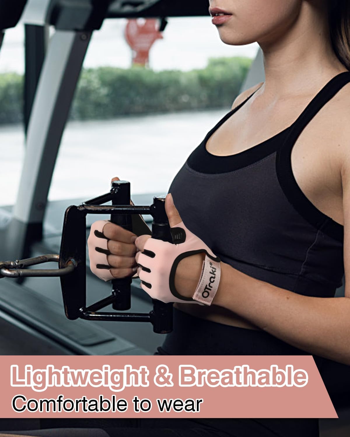 OTraki Women's Sports Gloves, Gym Gloves for Women, Pink Fitness Training Gloves, Breathable Silicone Padded Palm Protection, Exercise, Weightlifting for Strength Training, Bodybuilding, Strength Sports