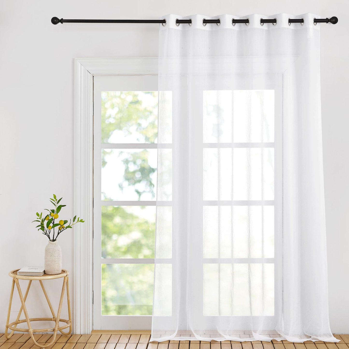 PONY DANCE Voile Gardinen Weiss Transparent Ösenvorhang 2er Set H 160 x B 140 cm Wohnzimmer Gardinen Kurz Durchlässige Vorhänge Weiß Vorhang Leinenoptik Schlafzimmer