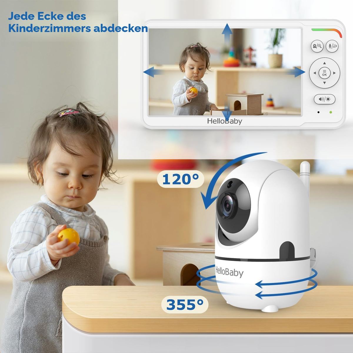 HelloBaby Babyphone mit Kamera, Kein WLAN, 5" IPS, HB6550, 3500 mAh
