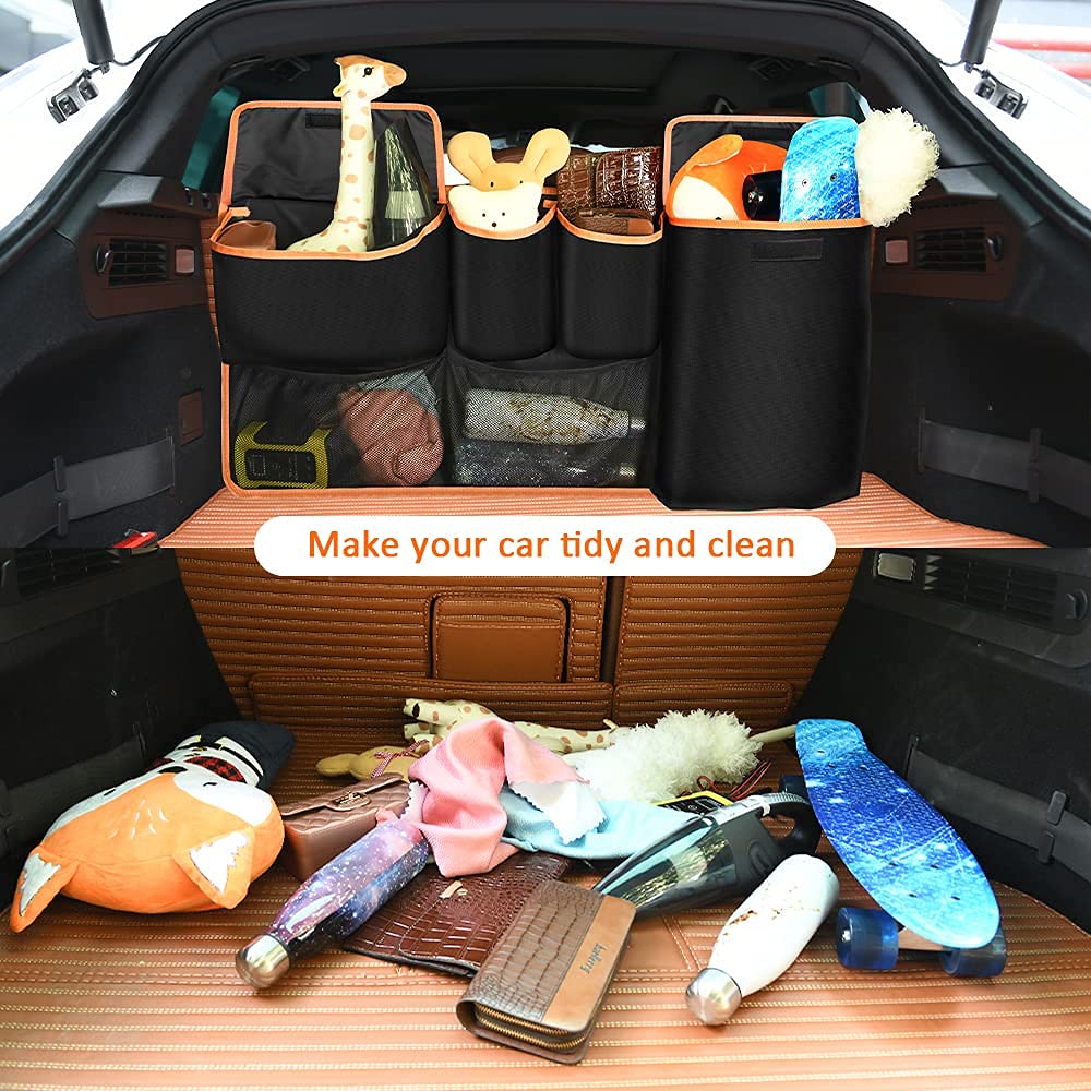 URAQT Car Boot Organiser Car Storage Bag Car Boot Bag Waterproof Bags for Car with Strong Elastic Magic Wand Structure for SUV Black