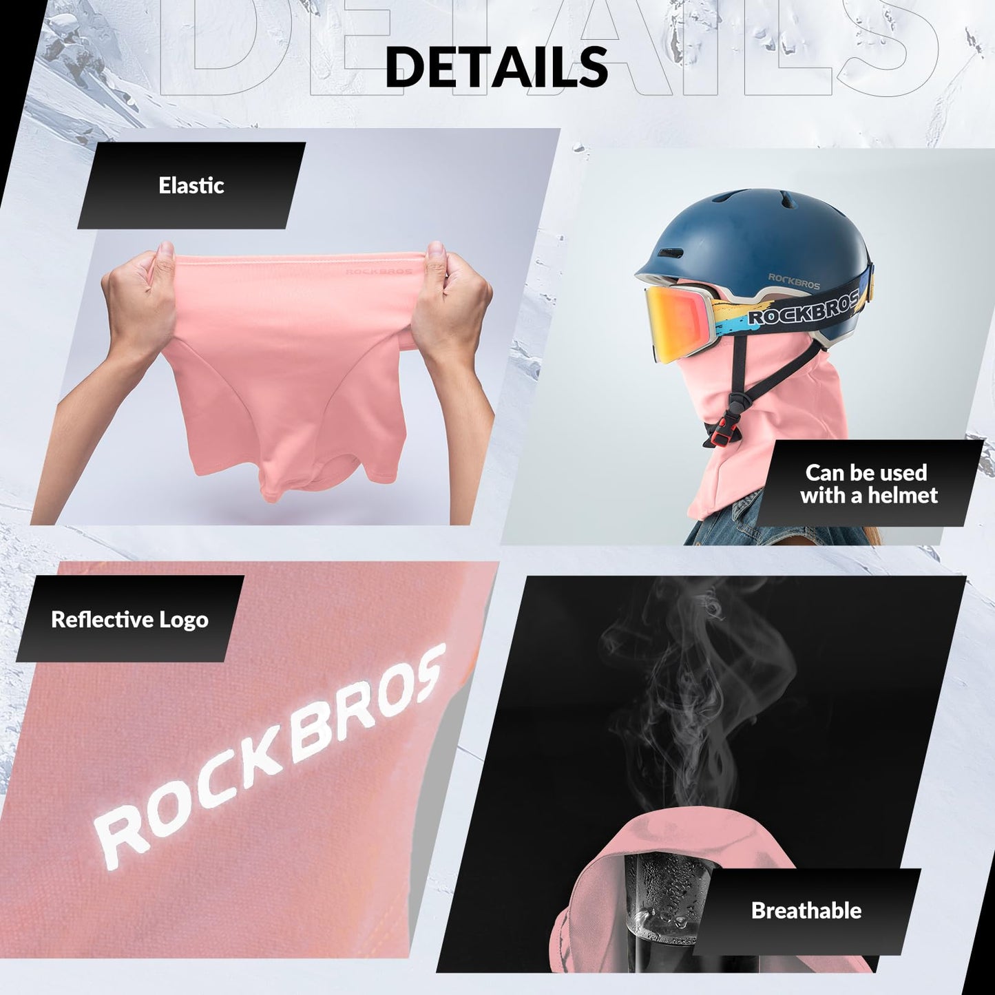 ROCKBROS Sturmhaube Balaclava Skimaske Winddicht Warm für Fahrrad Ski Motorrad Winter Unisex Einheitsgröße