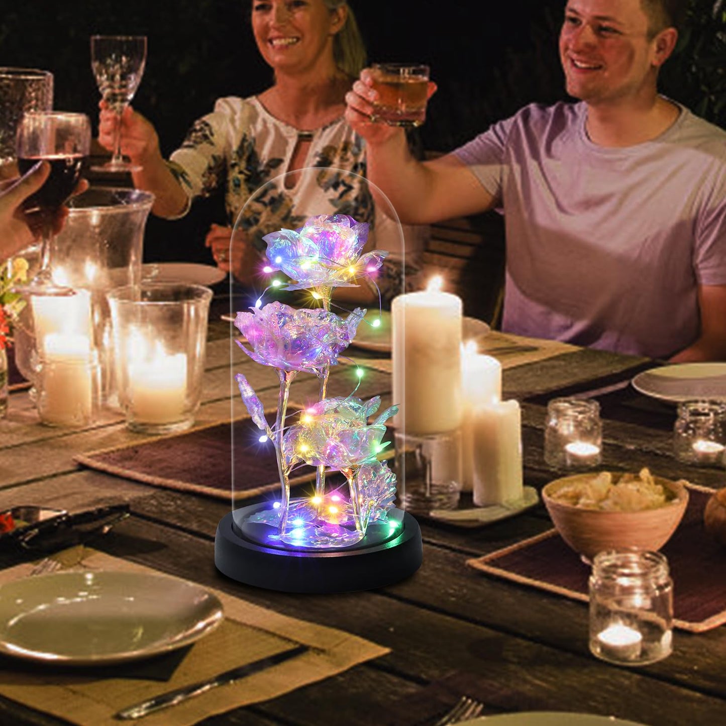 Touloube Geschenke Für Frauen, Galaxy Rose Blume Geschenk, Infinity Rose in Glaskuppel, LED-Lichterkette auf der Kristallrose, Geschenk für Frauen,Hochzeit,Muttertag,Jahrestag und Geburtstag