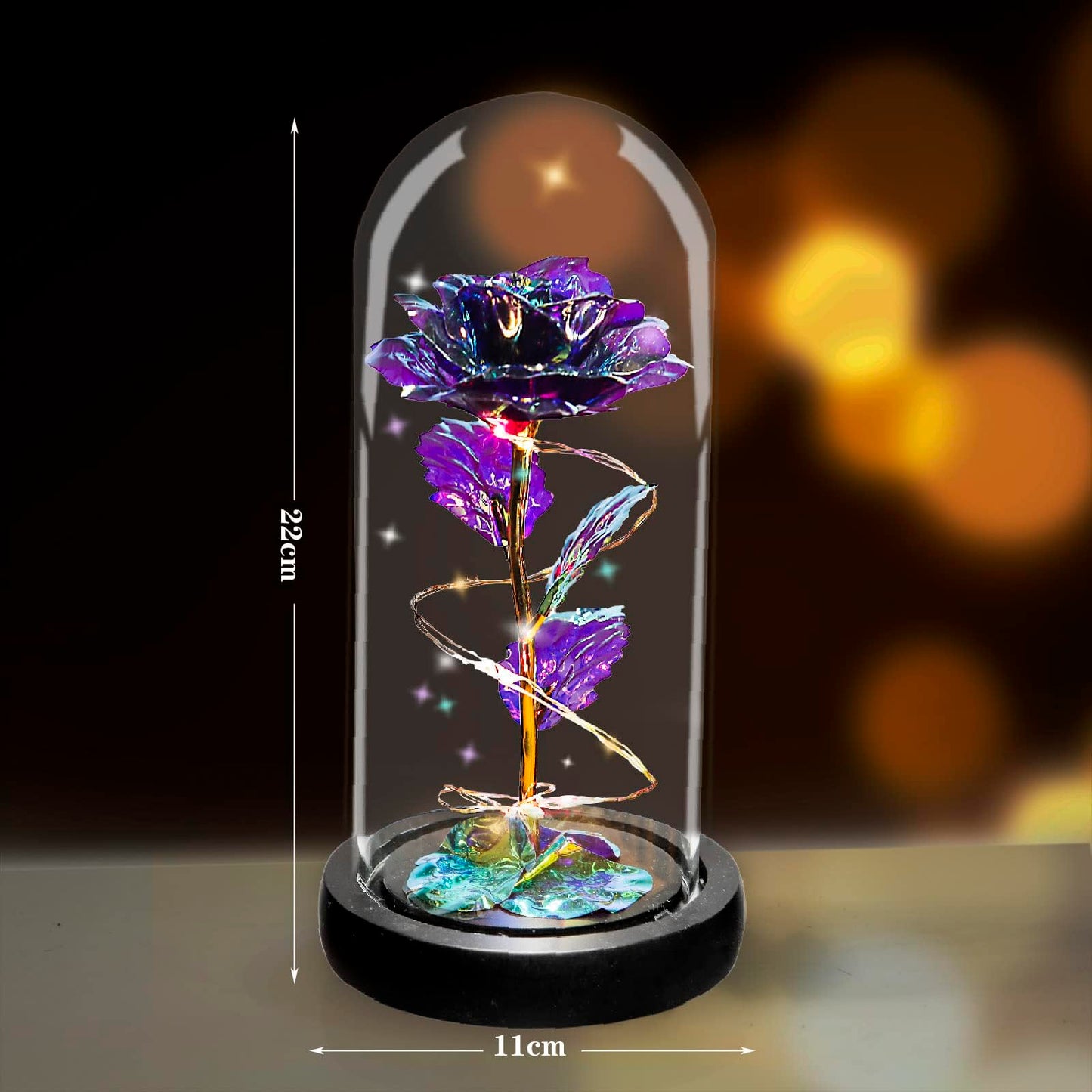 Touloube Geschenke Für Frauen, Galaxy Rose Blume Geschenk, Infinity Rose in Glaskuppel, LED-Lichterkette auf der Kristallrose, Geschenk für Frauen,Hochzeit,Muttertag,Jahrestag und Geburtstag