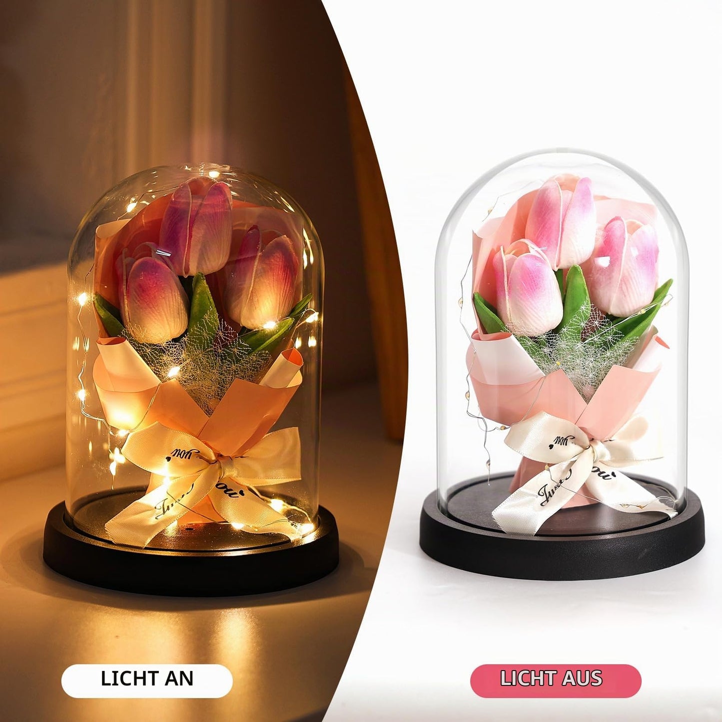 Touloube Geschenke Für Frauen, Galaxy Rose Blume Geschenk, Infinity Rose in Glaskuppel, LED-Lichterkette auf der Kristallrose, Geschenk für Frauen,Hochzeit,Muttertag,Jahrestag und Geburtstag