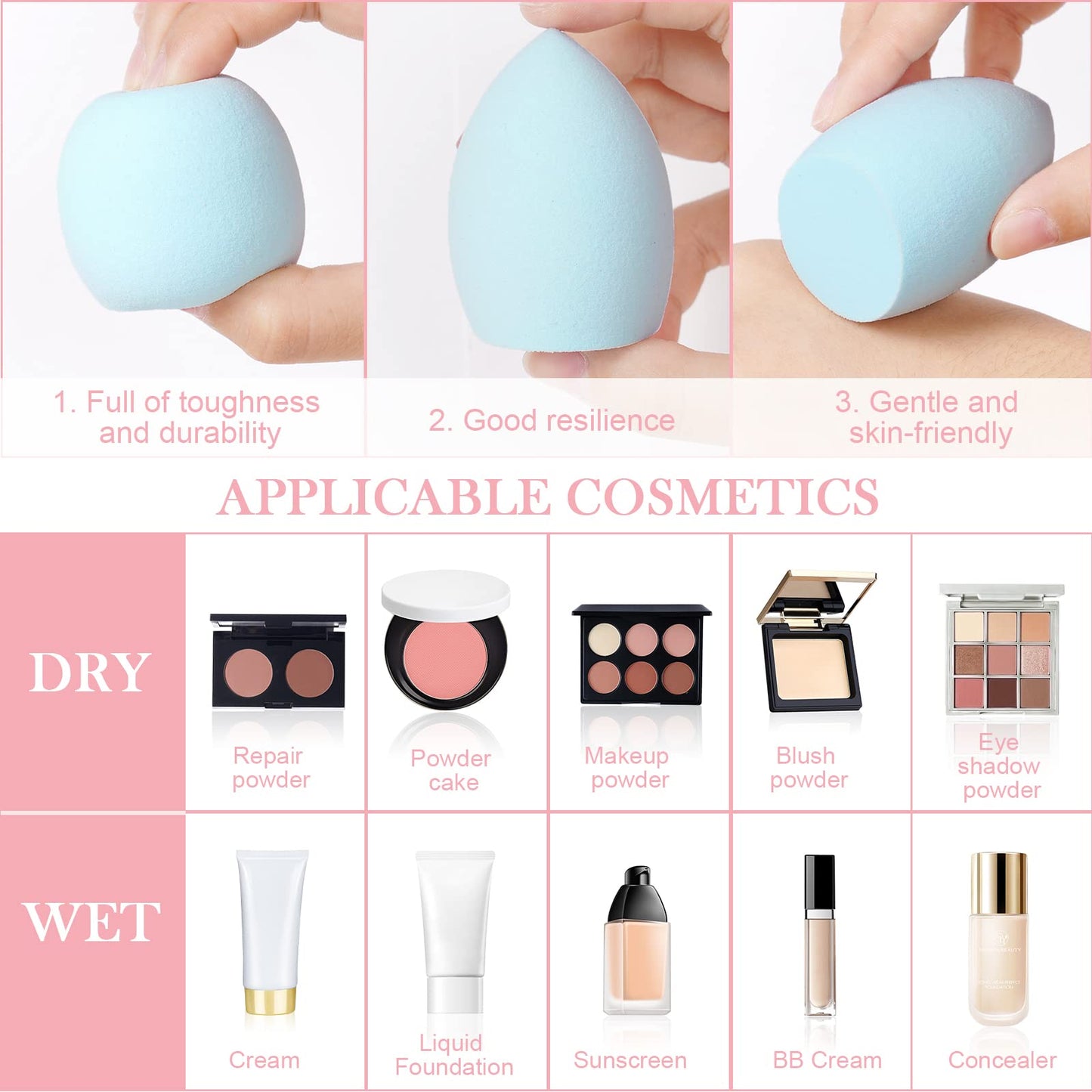 AUAUY 4 PCS Make up Schwamm Set, Foundation Blending Beauty Sponge, Beauty Makeup Schwämme Blender für Flüssigkeit Foundation Puder Sonnenschutz und Creme mit 1 Schwammhalter, 1 Puderquaste