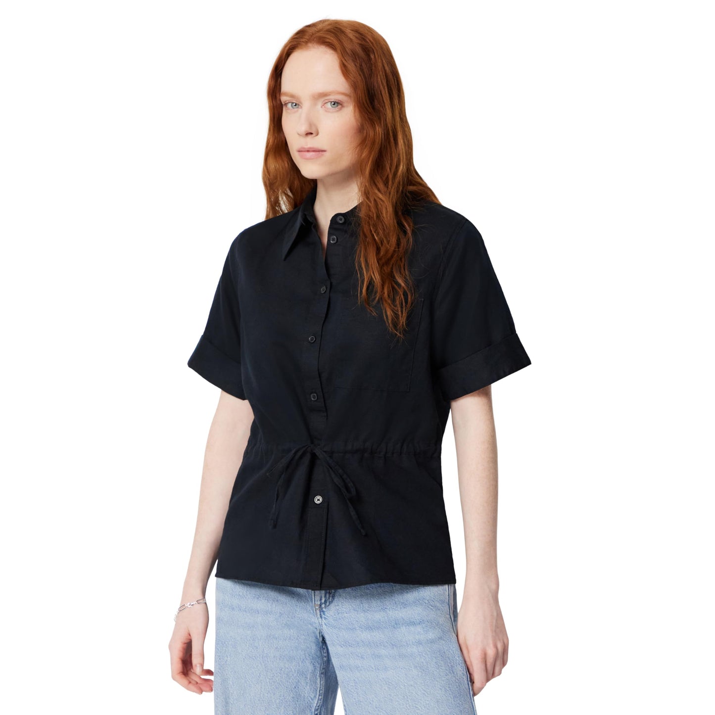 Amazon Essentials Damen Leinen-Bluse mit Verstellbarer Taille